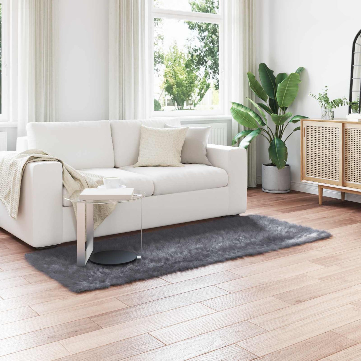 Fuskobbel Lammeskindstæppe Tafalla Antracit 100 X 200 Cm - Hovedbillede