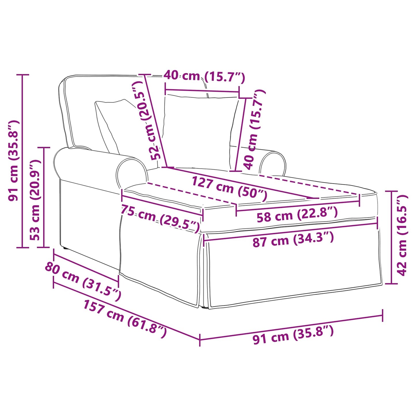 Chaise Lounge Med Volant Med Pude 3 Dele Velourstof - Billede 11