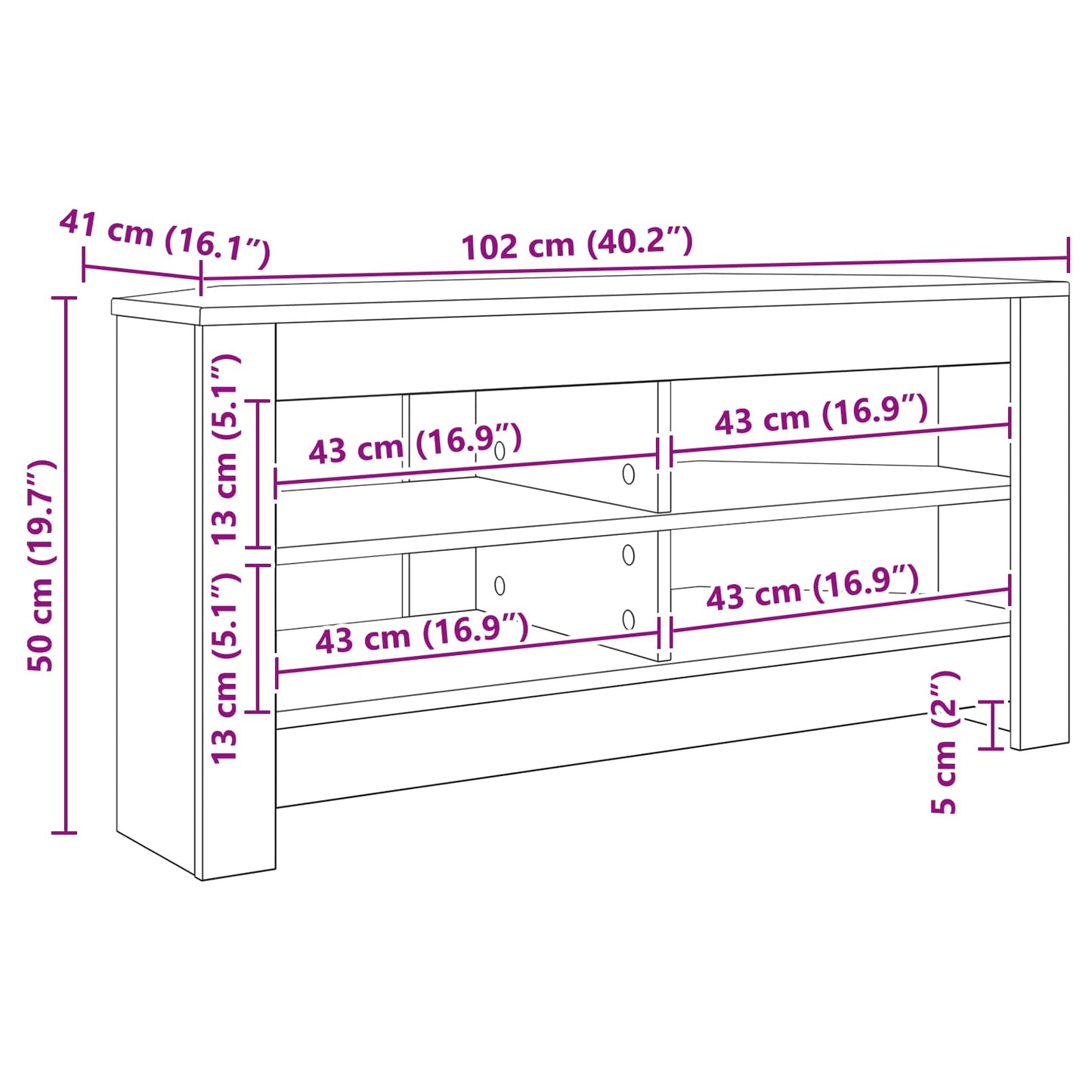 Hjørnetvskab 102 X 40,5 X 45 Cm Konstrueret Træ - Billede 10