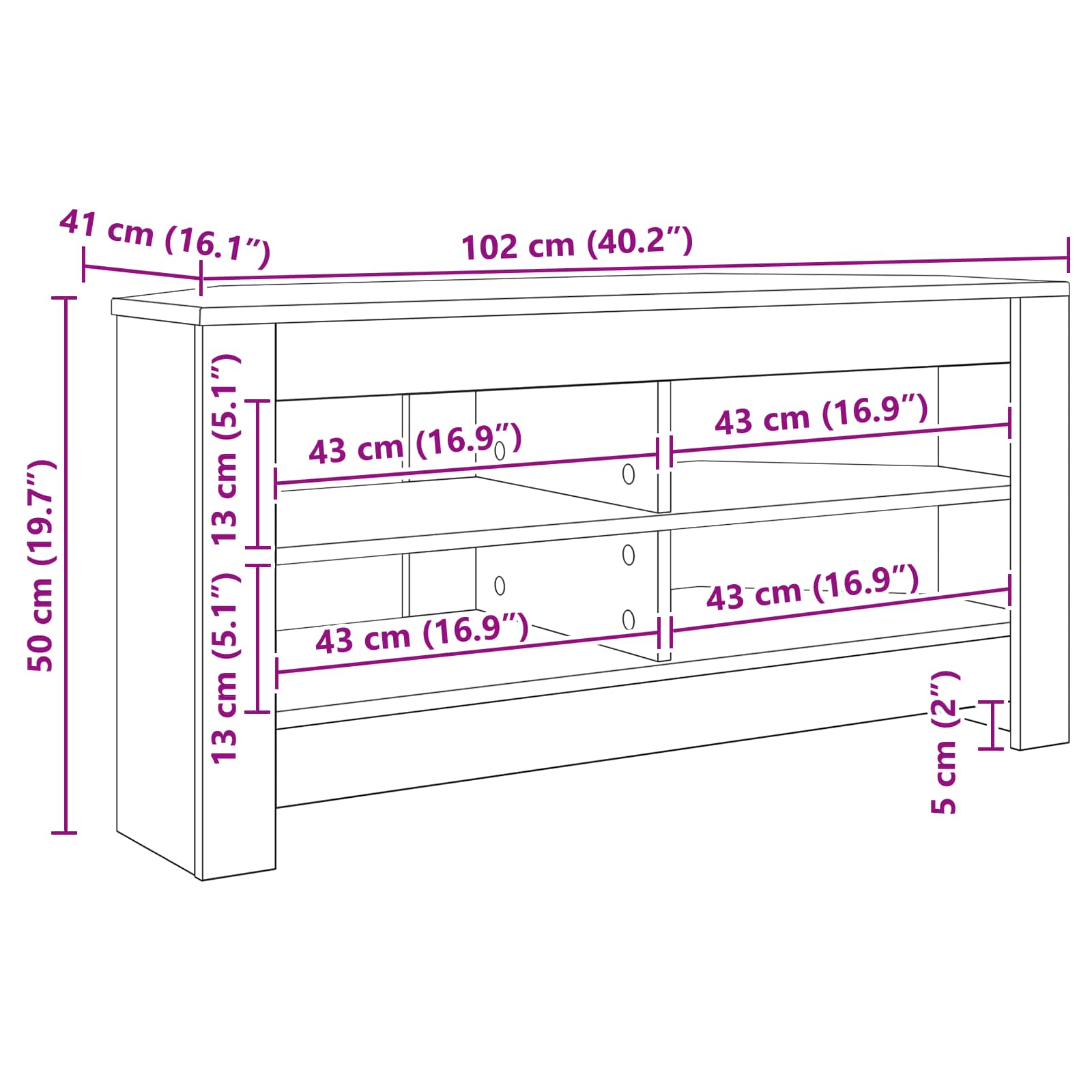 Hjørnetvskab 102 X 40,5 X 45 Cm Konstrueret Træ - Billede 10