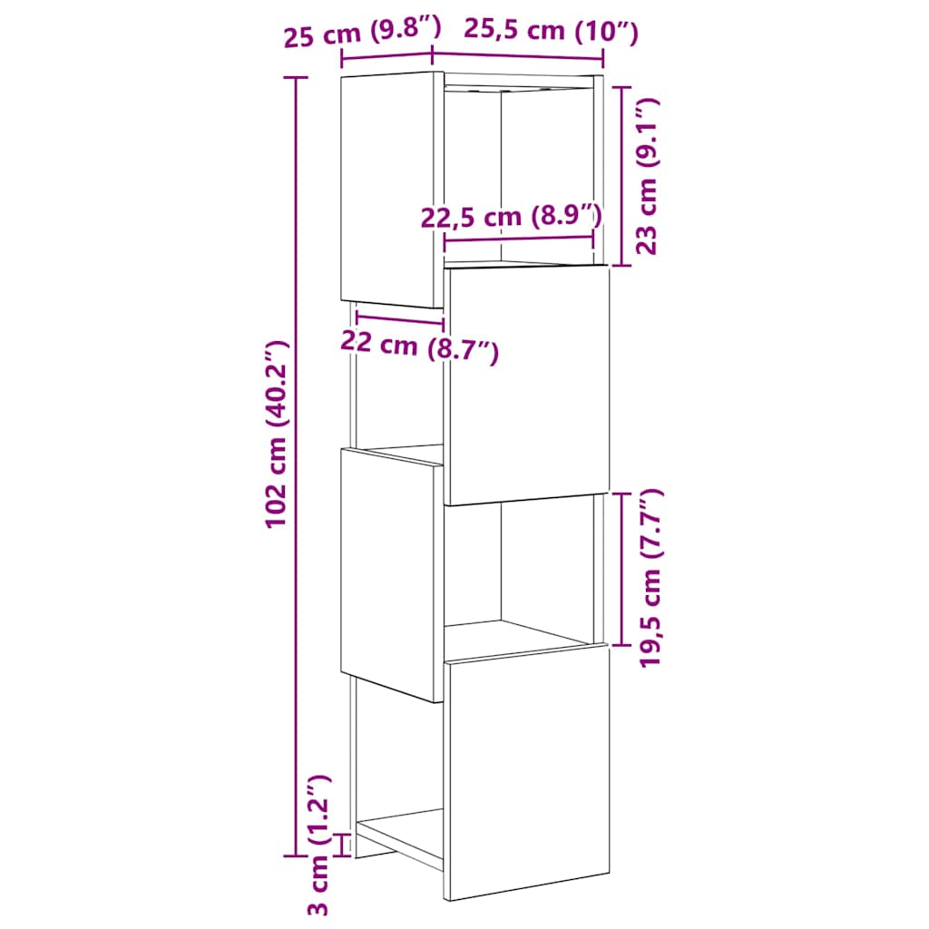 Hjørneskab 25,5x25x102cm Konstrueret Træ - Billede 10