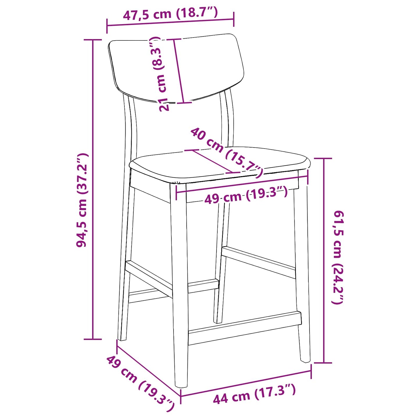 Spisestole 2 Dele Lys 48 X 49 X 95 Cm Massiv Gummitræ - Billede 11