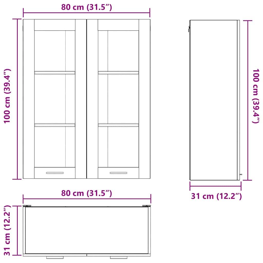 Hængeskab Med Dør Eg 80 X 31 X 100 Cm Konstrueret Træ - Billede 12