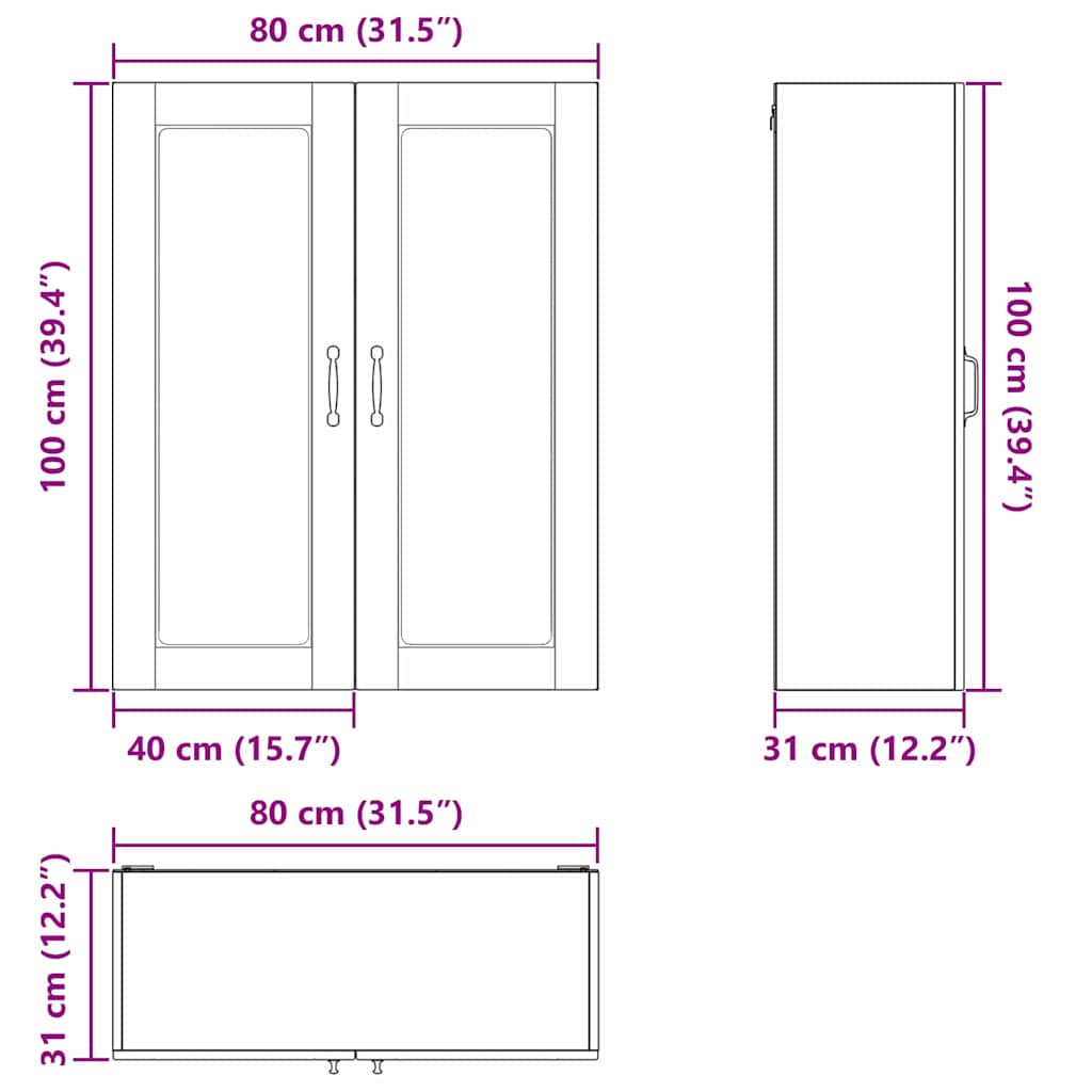 Væglågskab Porto Beton 80 X 31 X 100 Cm Konstrueret Træ - Billede 12