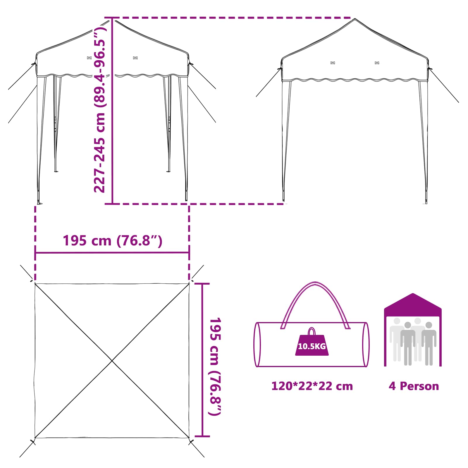Pop-up Festtelt 195 X 195 X 245 Cm Oxford Stof - Billede 16