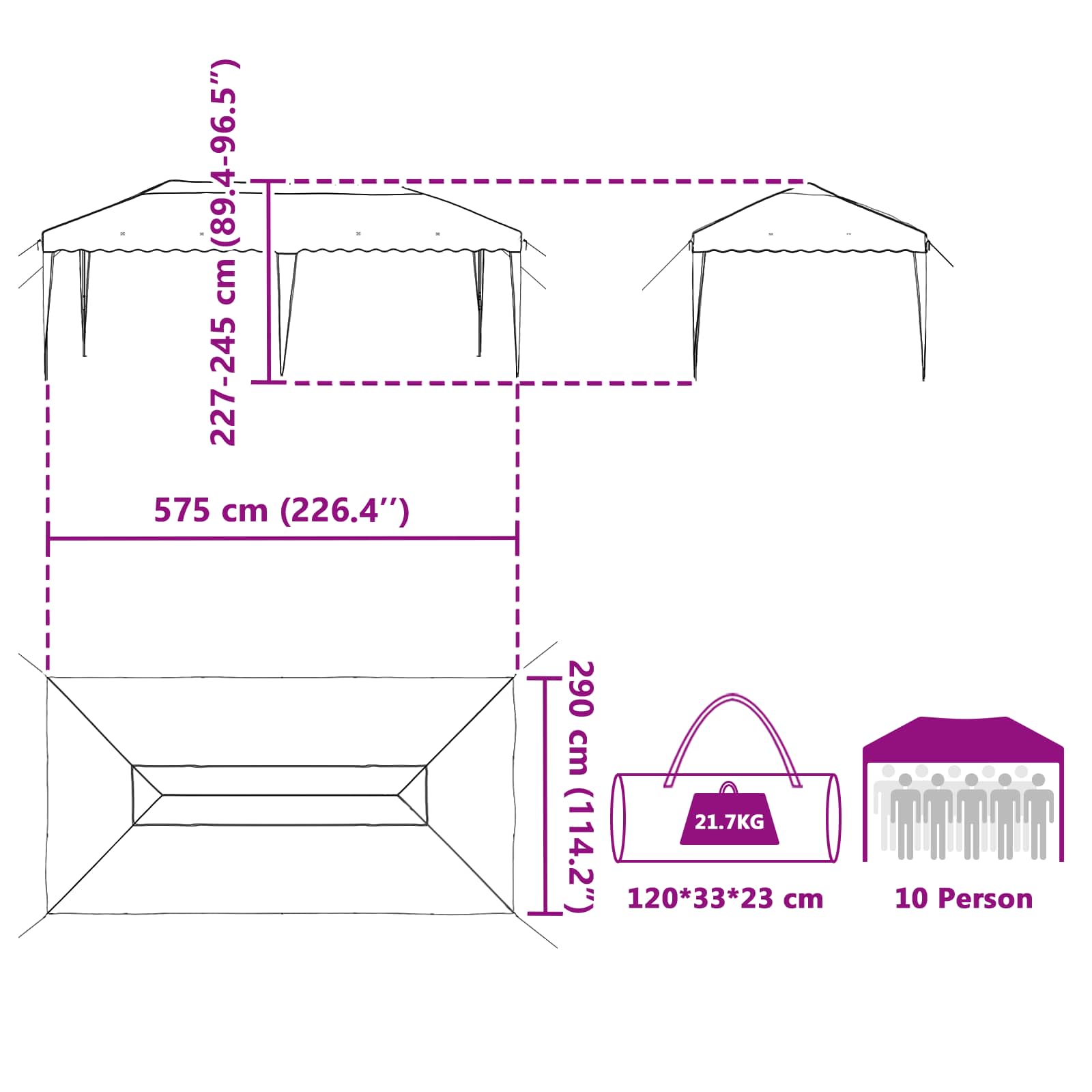 Pop-up Festtelt 575 X 290 X 245 Cm - Billede 16