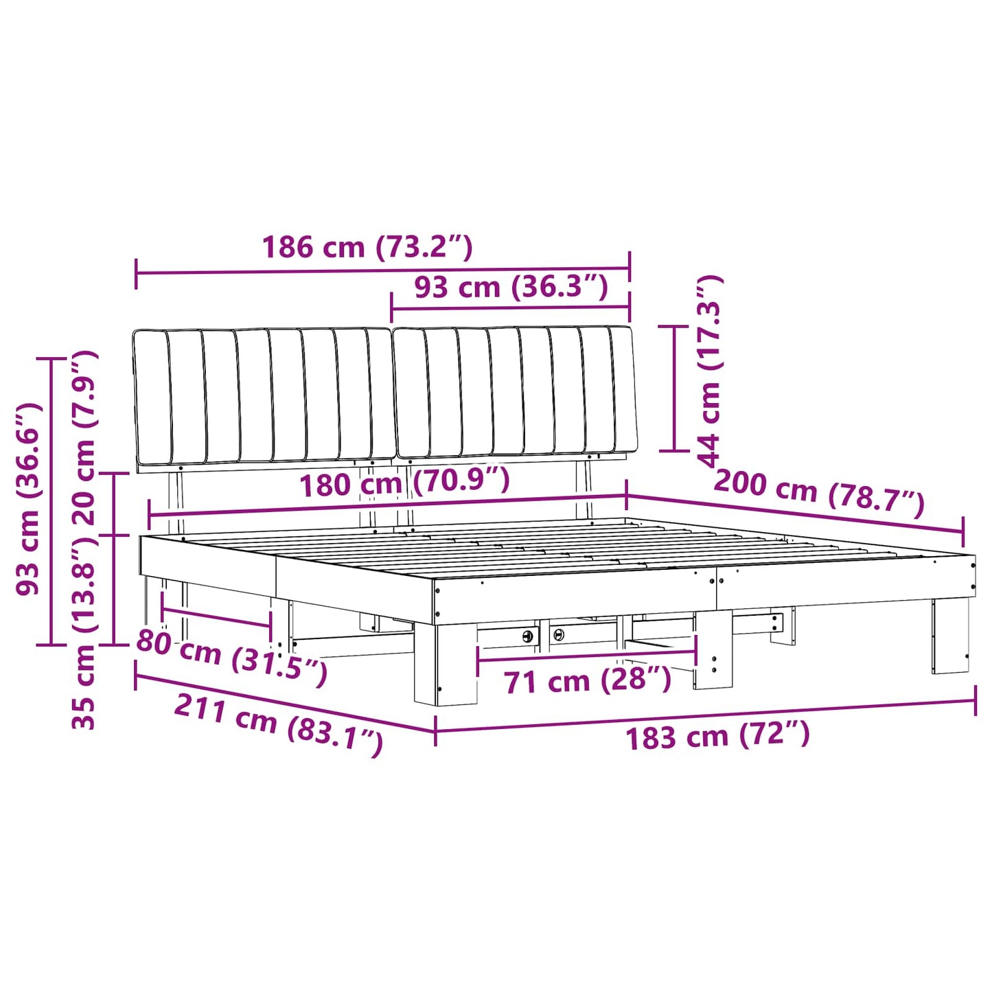 Sengestel Med Polstret Hovedgavl 180 X 200 Cm - Billede 11