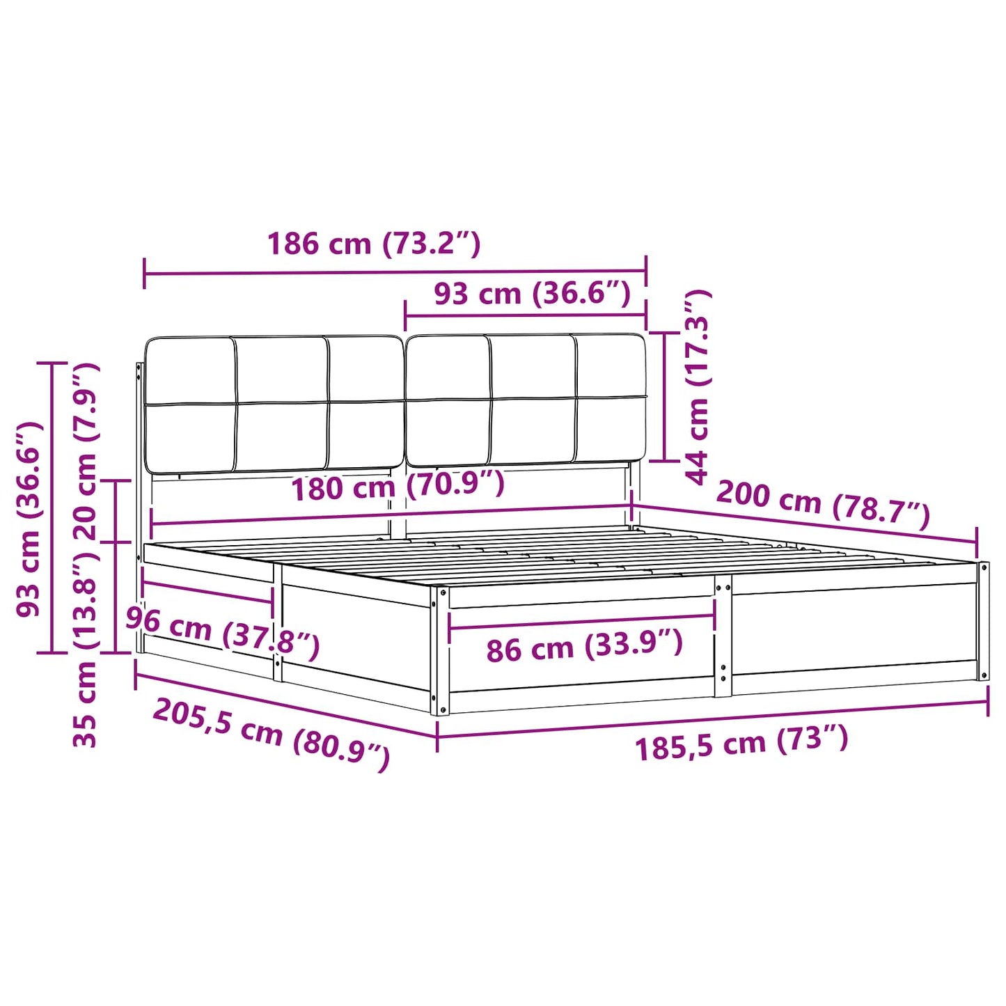 Sengestel Med Polstret Hovedgavl 180 X 200 Cm - Billede 11