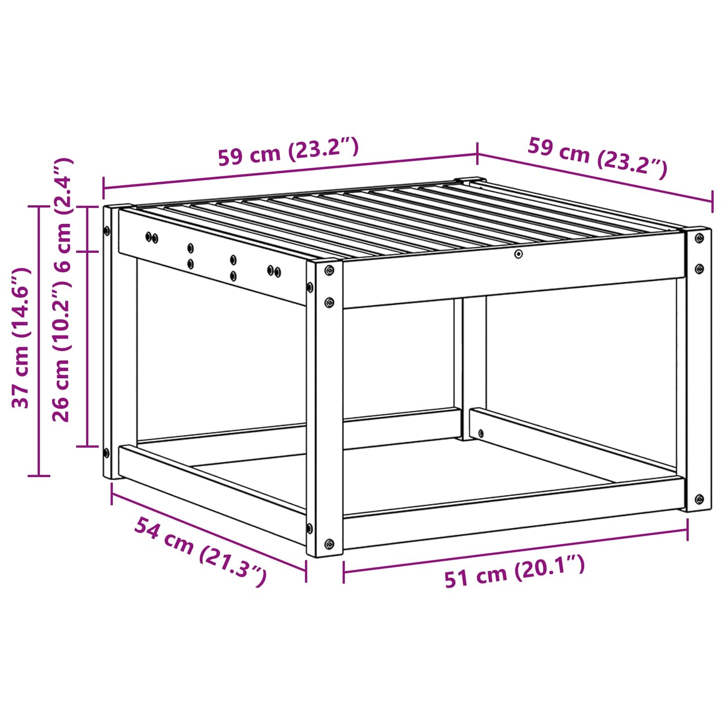 Udendørs Bord Massivt Akacietræ 59 X 59 X 37 Cm - Billede 9