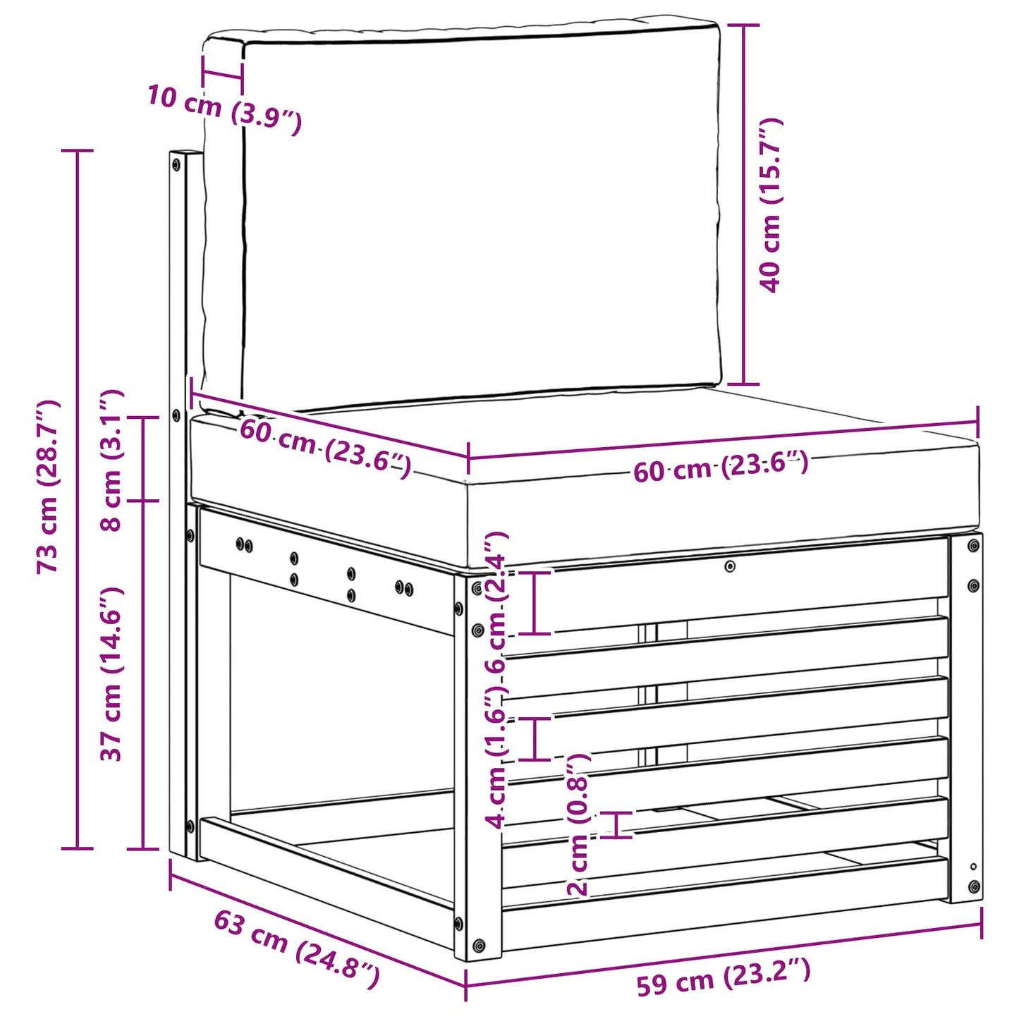 Udendørs Mellem Sofa Massivt Akacietræ - Billede 9