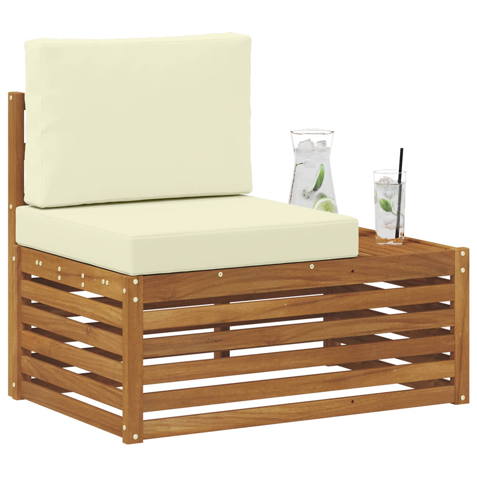 Udendørs End Sofa Naturfarvet 91 X 63 X 73 Cm Massivt Akacietræ - Billede 3