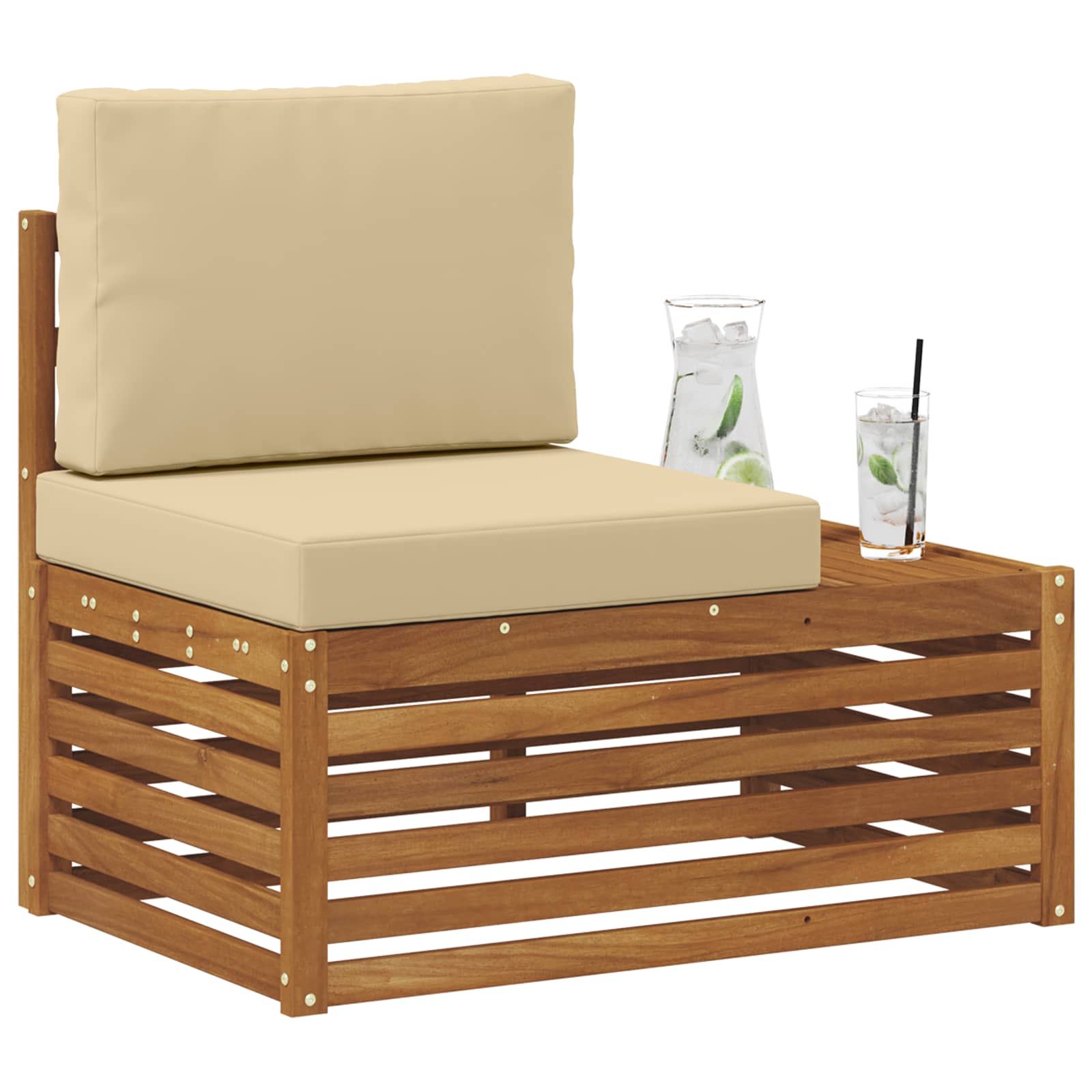 Udendørs End Sofa Naturfarvet 91 X 63 X 73 Cm Massivt Akacietræ - Billede 3