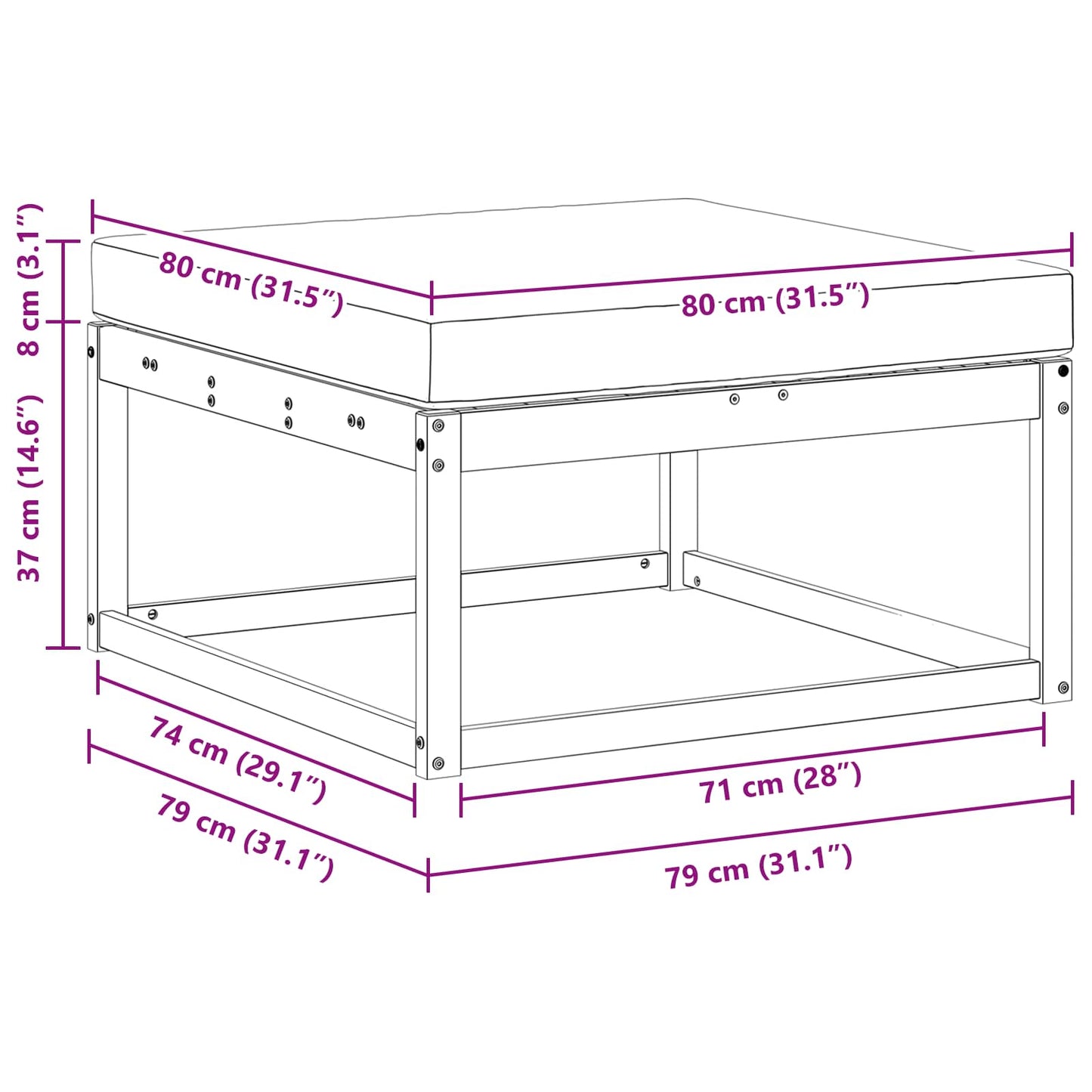 Udendørs Puf 79 X 79 X 37 Cm