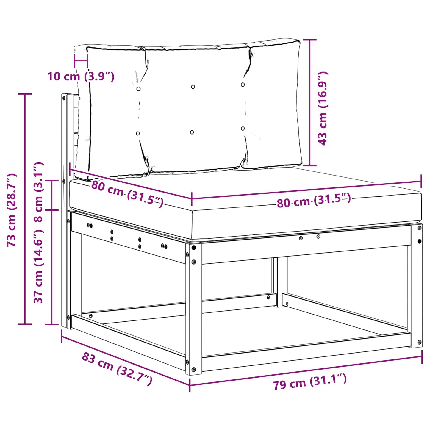 Udendørs Mellemsofa 79 X 83 X 73 Cm