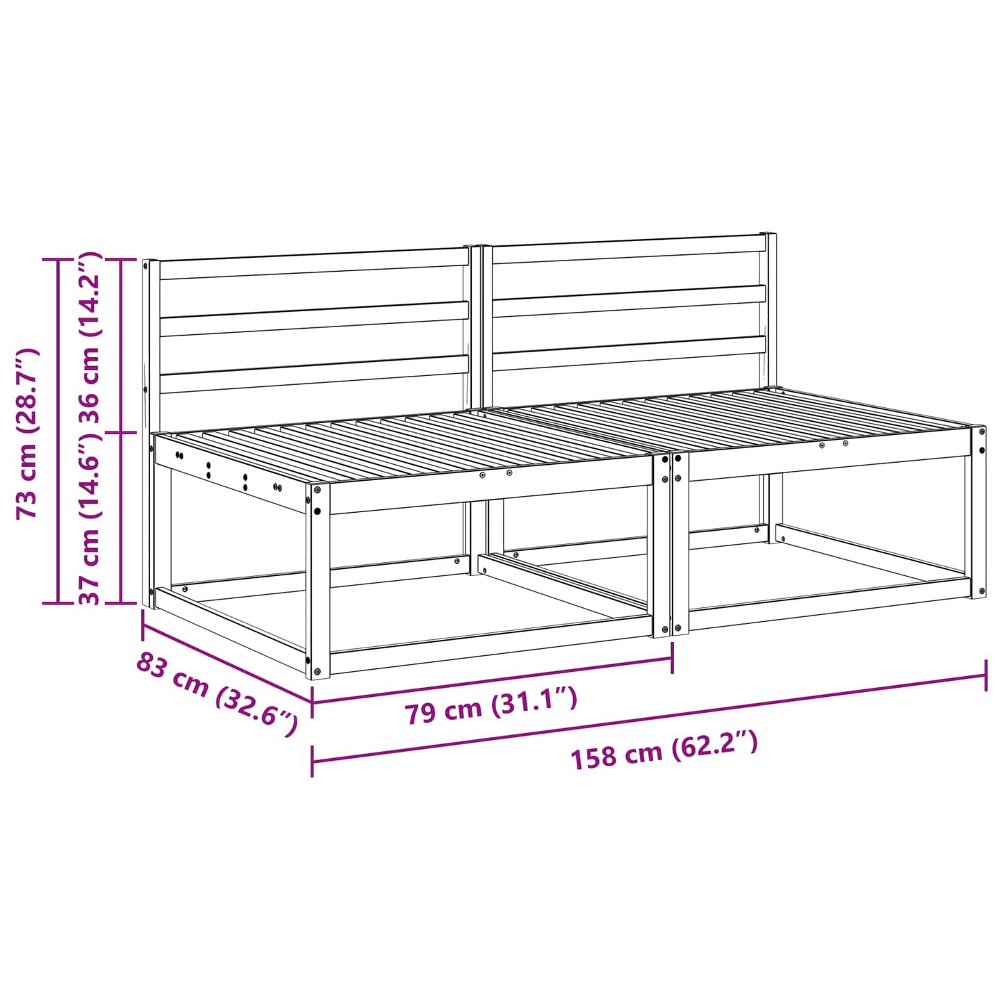 Udendørs Mellemsofa 158 X 83 X 73 Cm