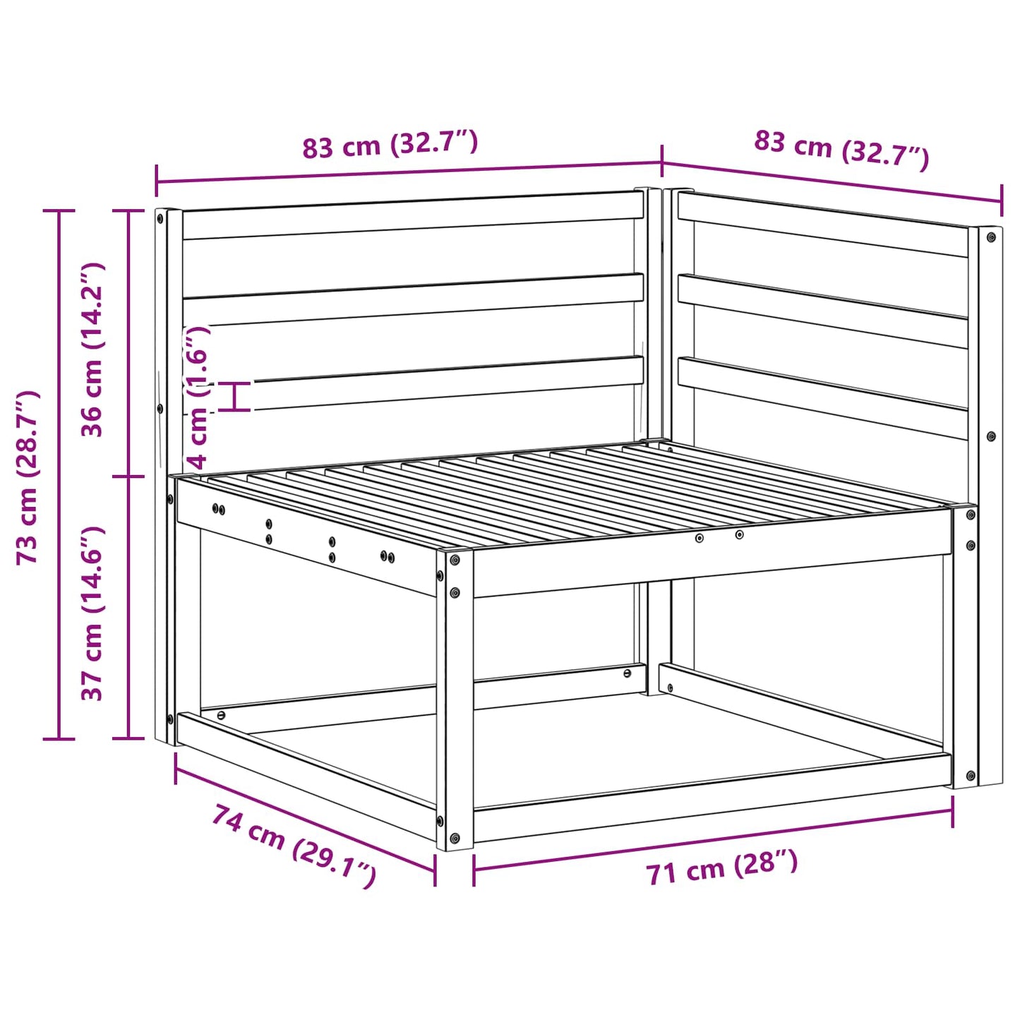 Udendørs Hjørnesofa Naturfarvet 83 X 83 X 73 Cm - Billede 8