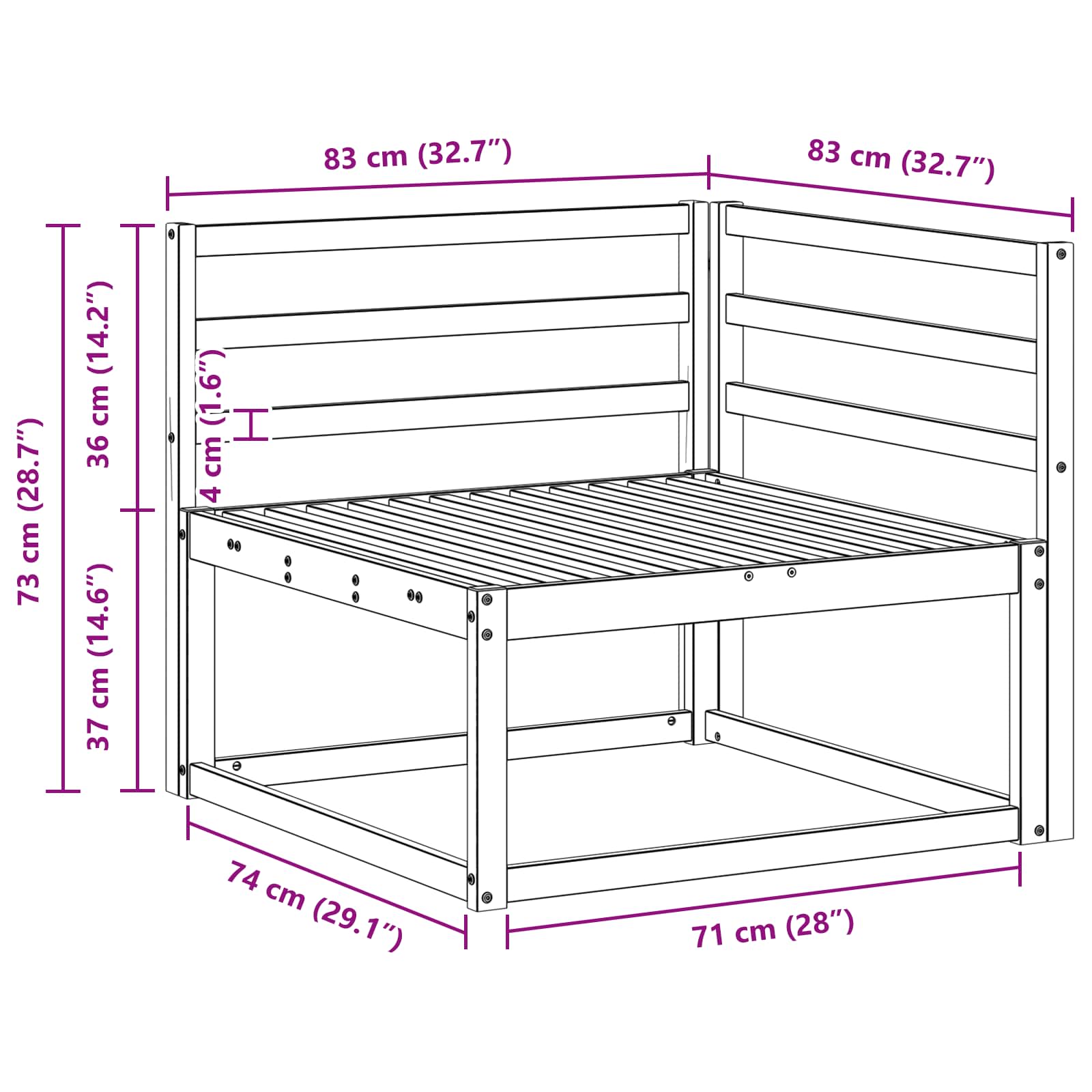 Udendørs Hjørnesofa Naturfarvet 83 X 83 X 73 Cm - Billede 8