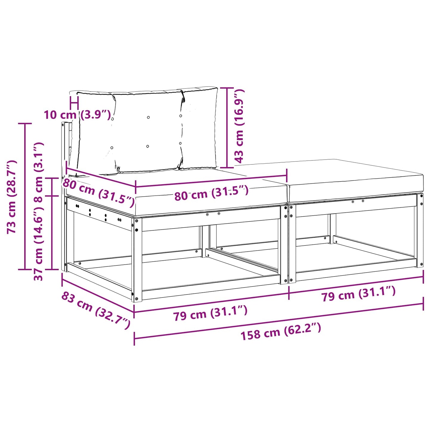 Sektionel Sofa, 2 Dele