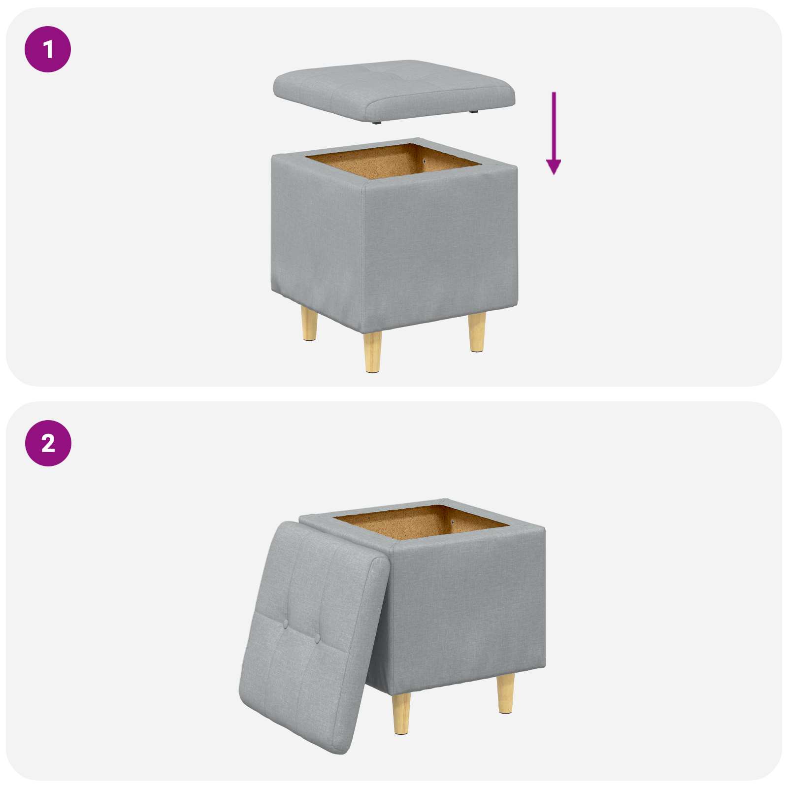 Ottoman Med Opbevaring Med Pude 40 X 40 X 45 Cm - Billede 9