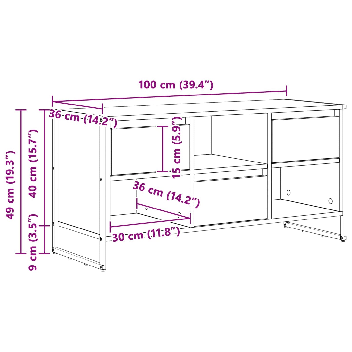 Tv-skab Med Skuffe 100 X 36 X 49,5 Cm Konstrueret Træ - Billede 12