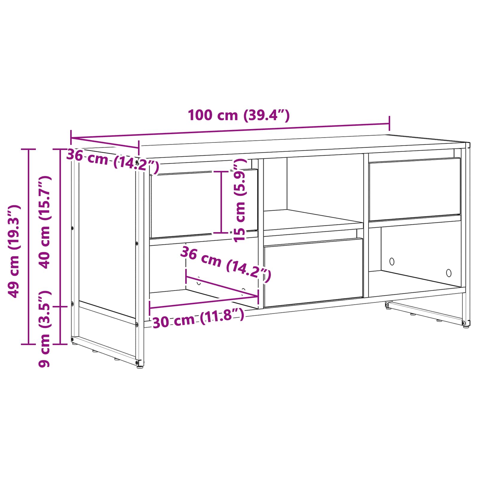 Tv-skab Med Skuffe 100 X 36 X 49,5 Cm Konstrueret Træ - Billede 12