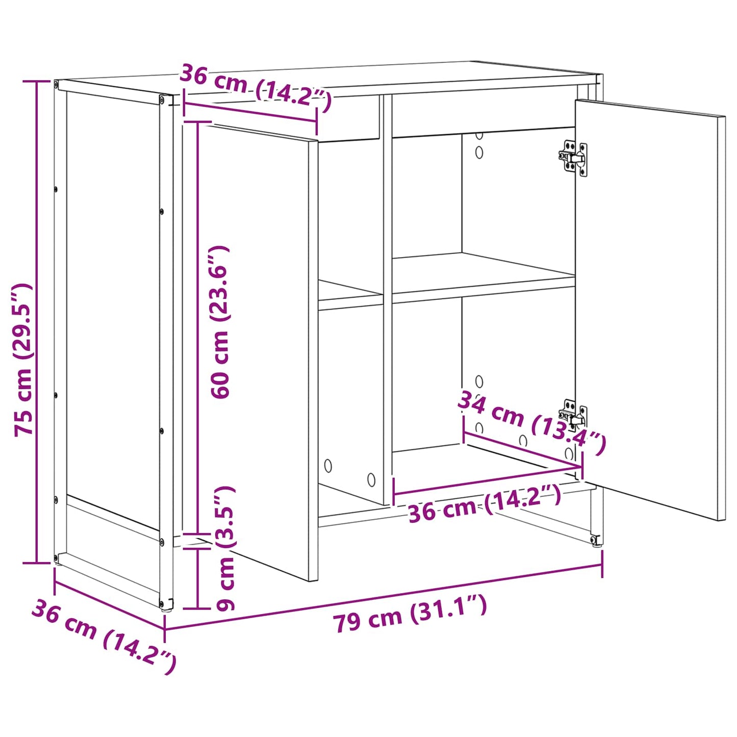 Sideskab 79 X 36 X 75 Cm Konstrueret Træ - Billede 13