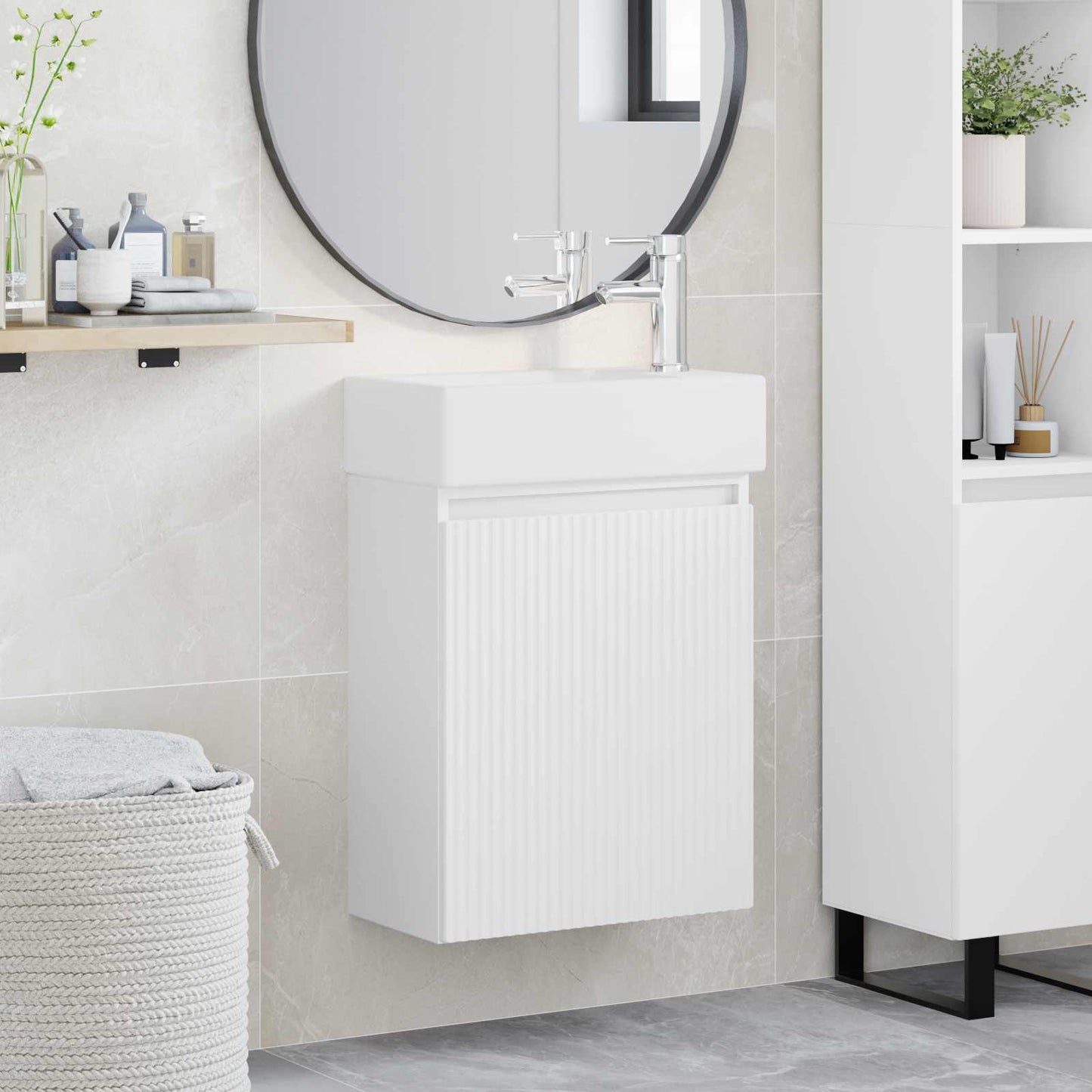Badeværelses Vanity-enhed Med Armatur 45,5 X 22,5 X 84 Cm - Hovedbillede
