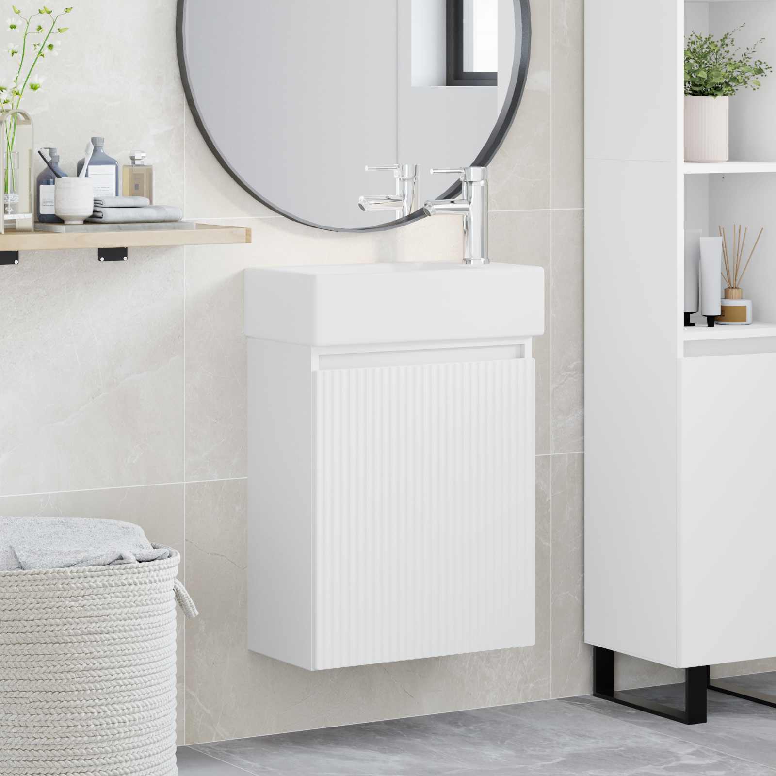 Badeværelses Vanity-enhed Med Armatur 45,5 X 22,5 X 84 Cm - Hovedbillede