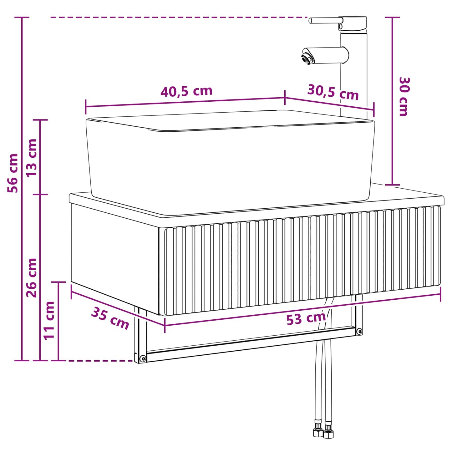 Vægmonteret Vask 53 X 35 X 39 Cm Konstrueret Træ - Billede 9