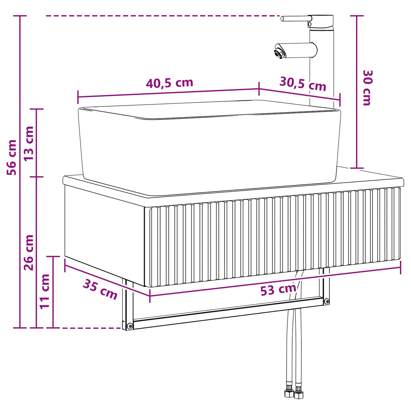 Vægmonteret Vask 53 X 35 X 39 Cm Konstrueret Træ - Billede 9