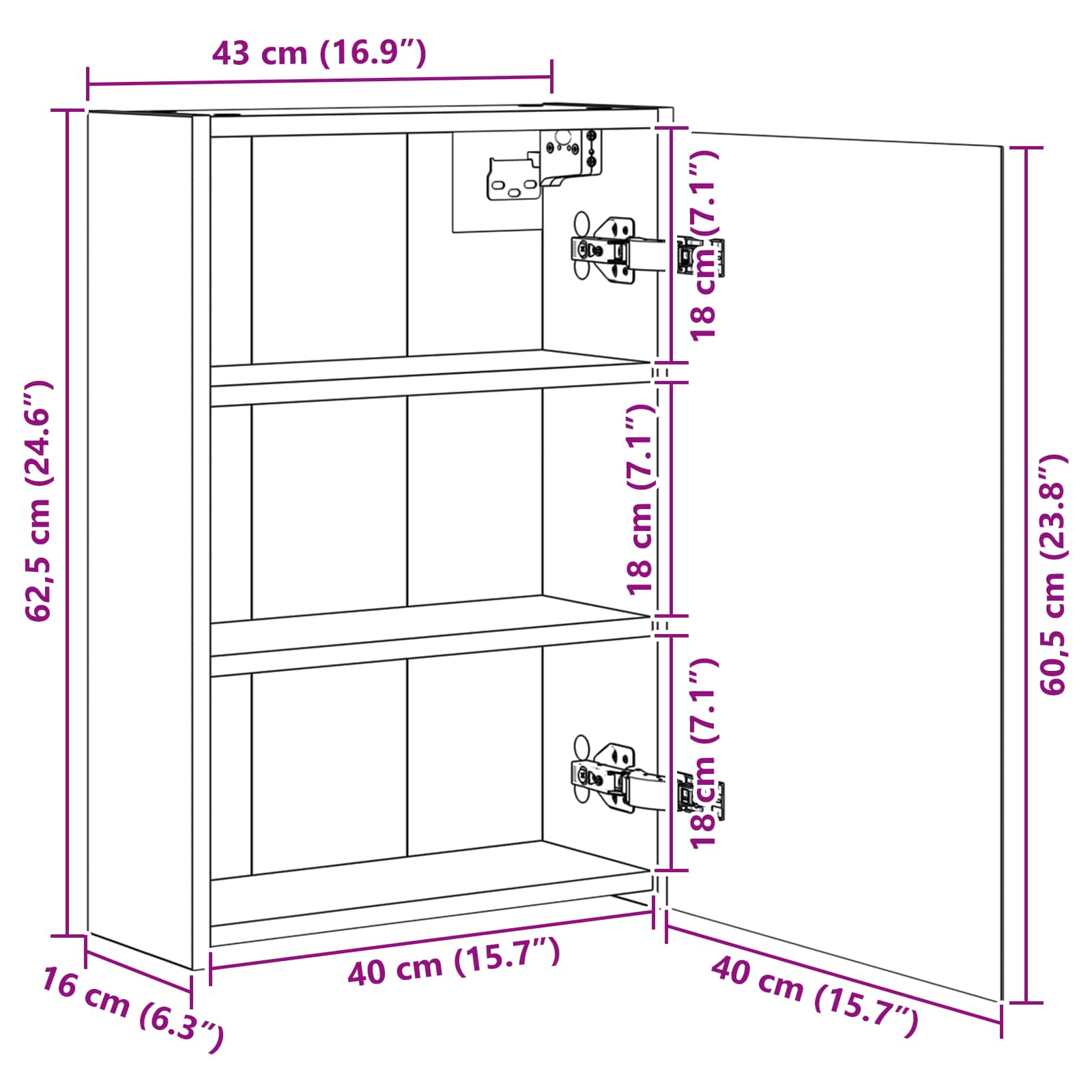 Badeværelsesspejlskab 43 X 16 X 62.5 Cm Konstrueret Træ - Billede 11