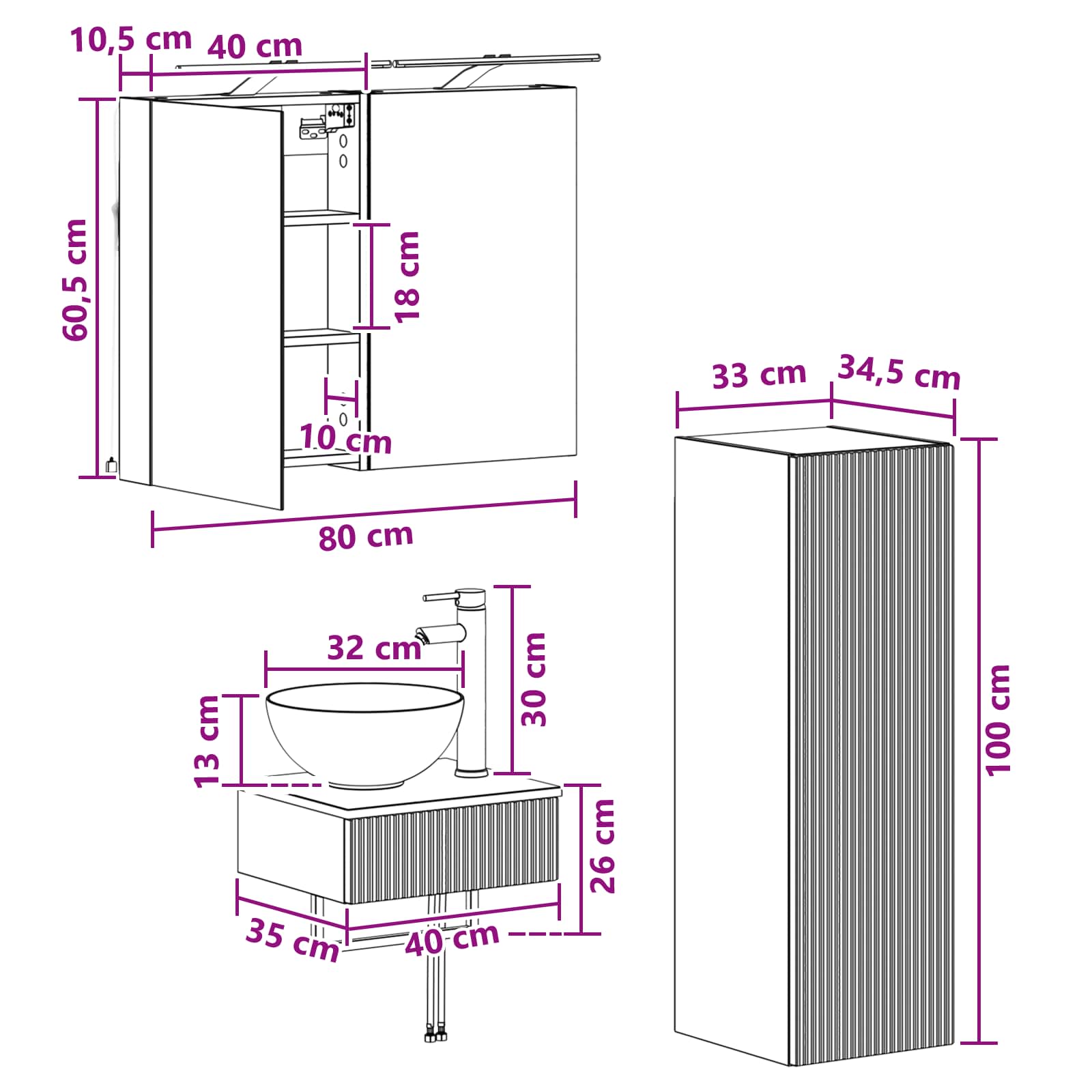 Badeværelsesskabsæt 4 Dele 40 X 10,5 X 60,5 Cm - Billede 10