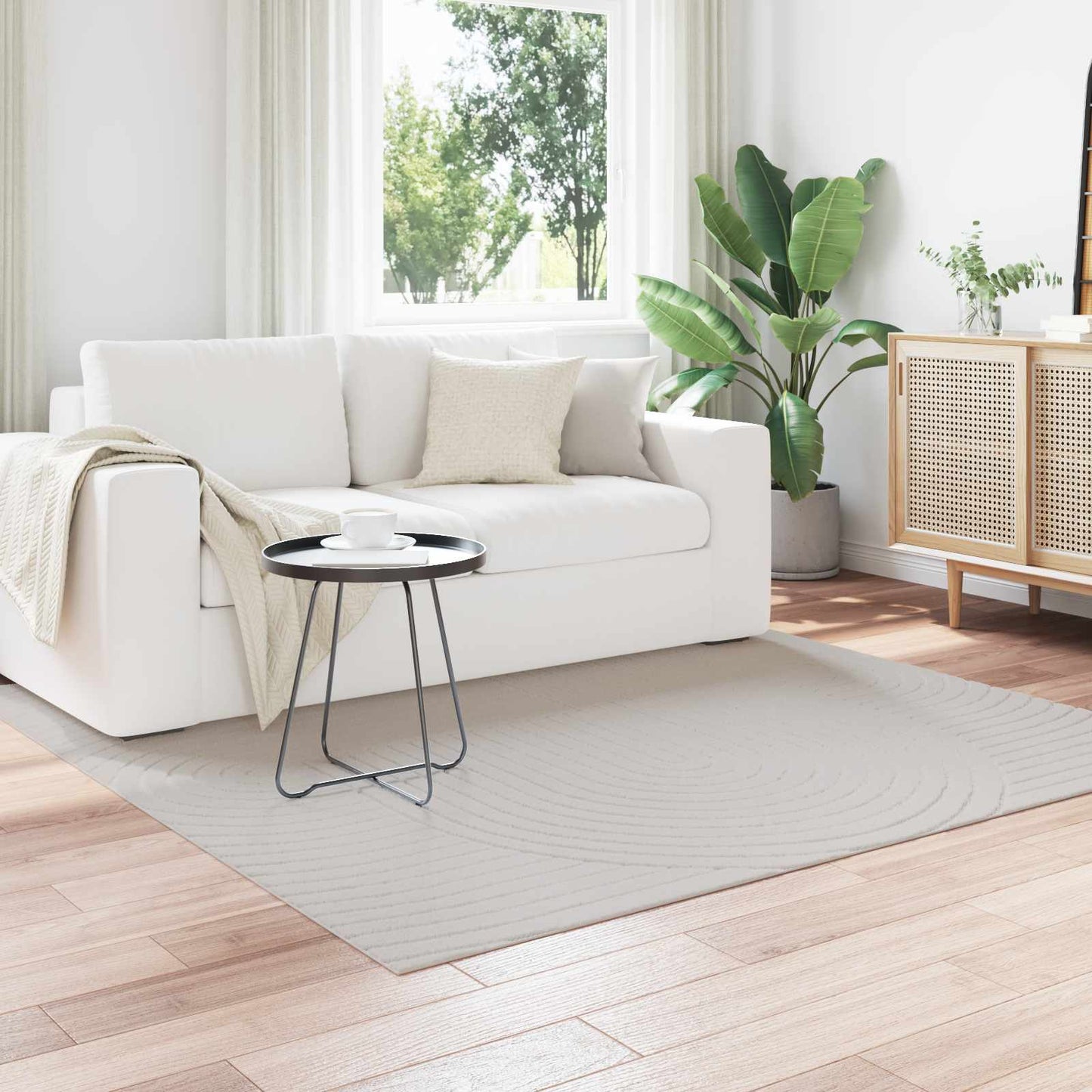 Områdetæpper Firkantet Palmeras Creme 120 X 120 Cm Polyester - Hovedbillede