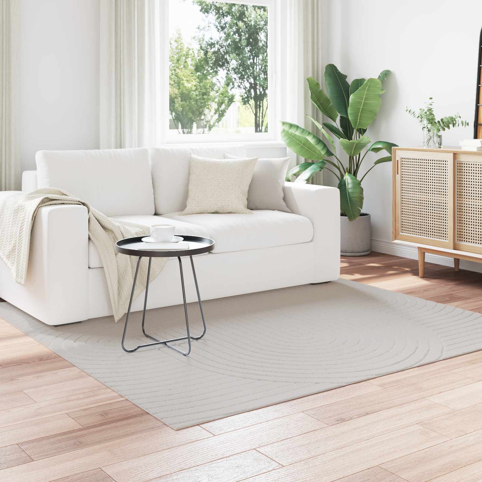 Områdetæpper Firkantet Palmeras Creme 120 X 120 Cm Polyester - Hovedbillede