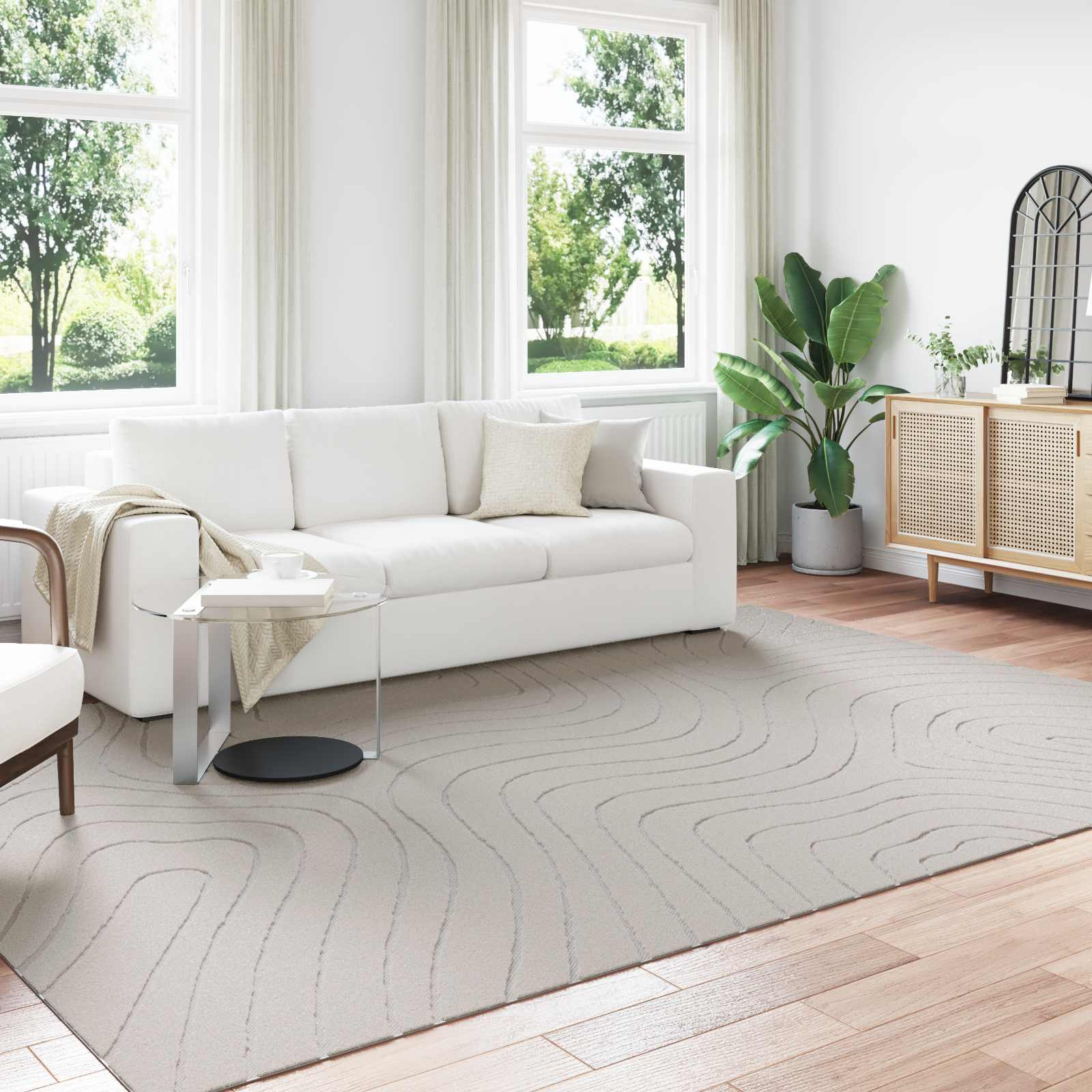 Områdetæpper Rektangulær Palmeras Creme 280 X 200 Cm Polyester - Hovedbillede