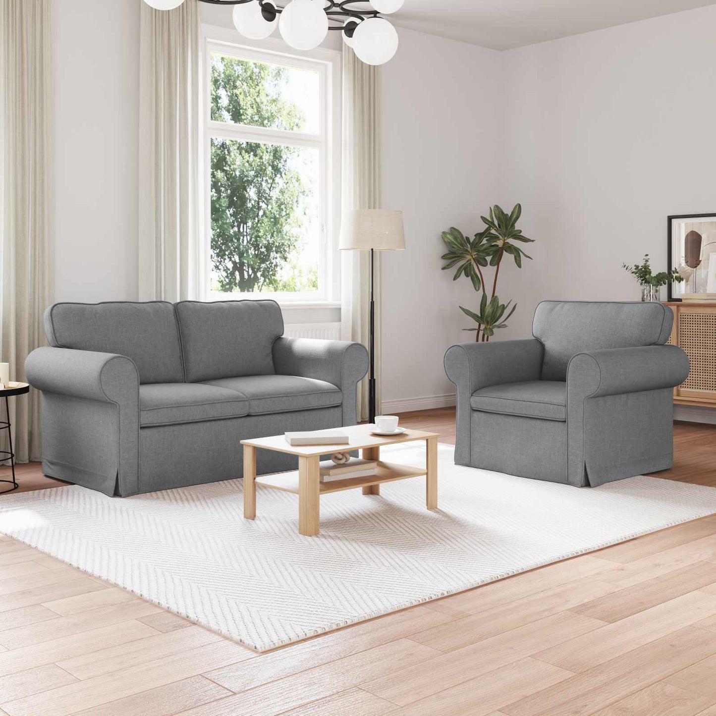 Sofa Sæt 2 Dele 155 X 82 X 80 Cm Stof - Hovedbillede