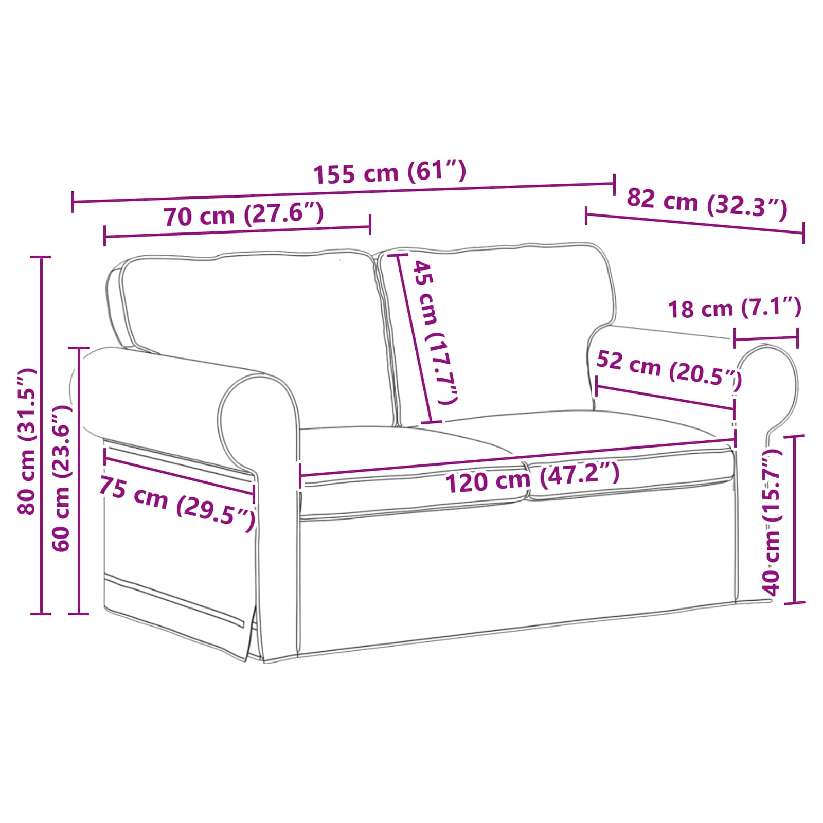 Sofa Sæt 2 Dele 155 X 82 X 80 Cm Stof - Billede 10