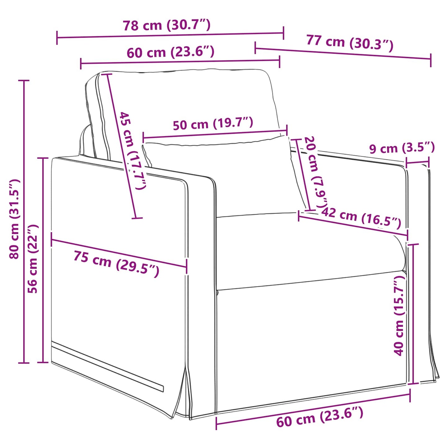 Sofa 78 X 78 X 80 Cm Stof - Billede 9