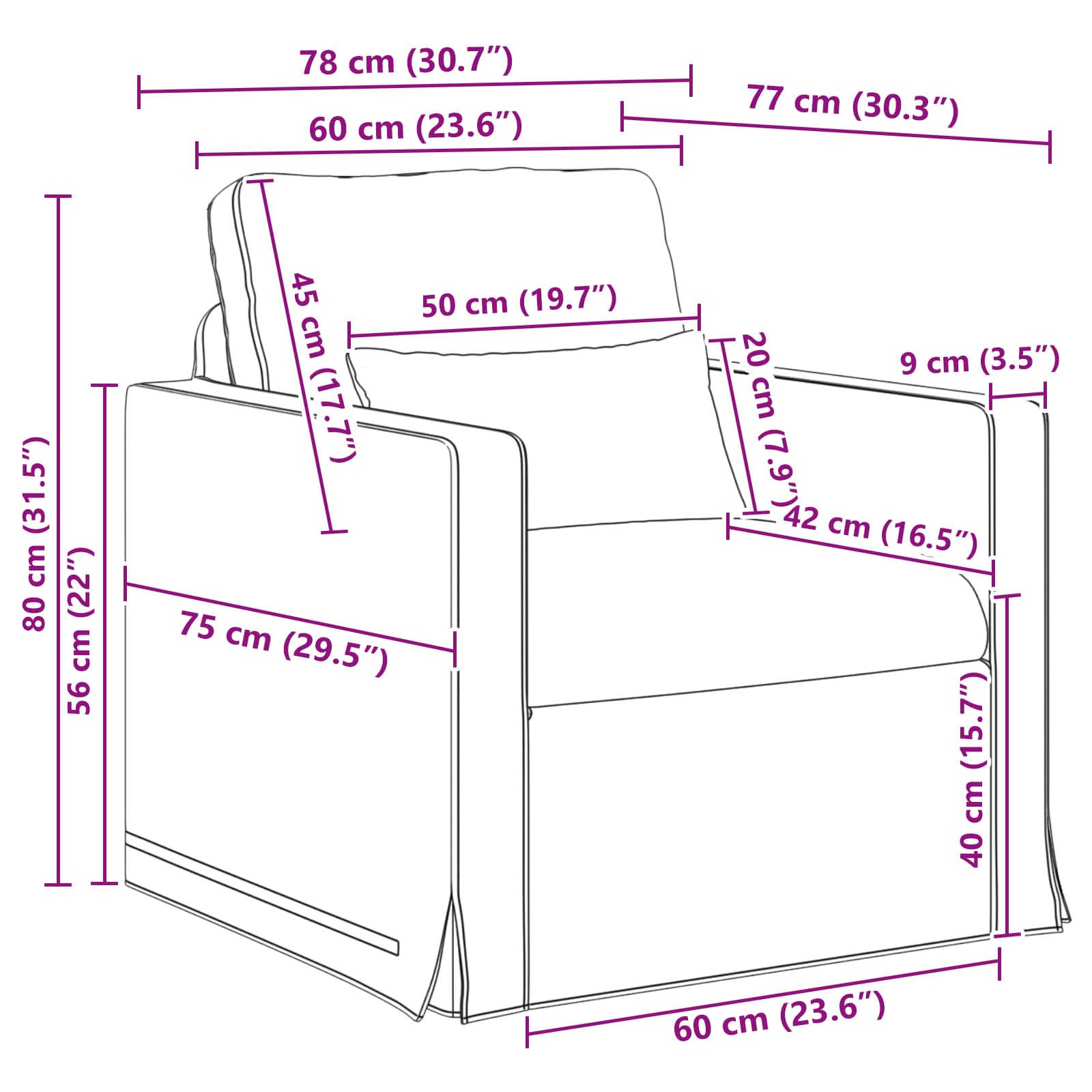 Sofa 78 X 78 X 80 Cm Stof - Billede 9