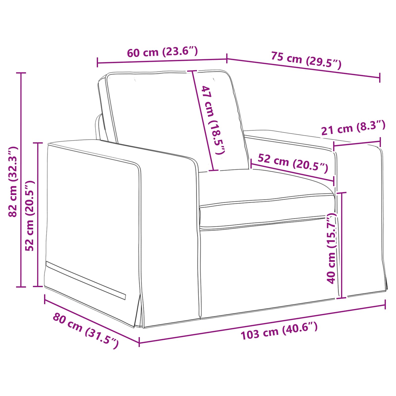 Sofa 103 X 80 X 82 Cm Stof - Billede 9