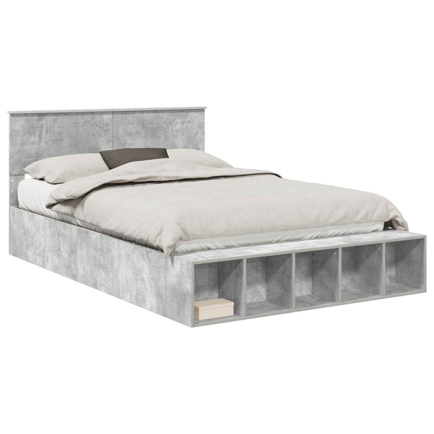 Sengestel Med Hylde Beton Konstrueret Træ - Billede 2
