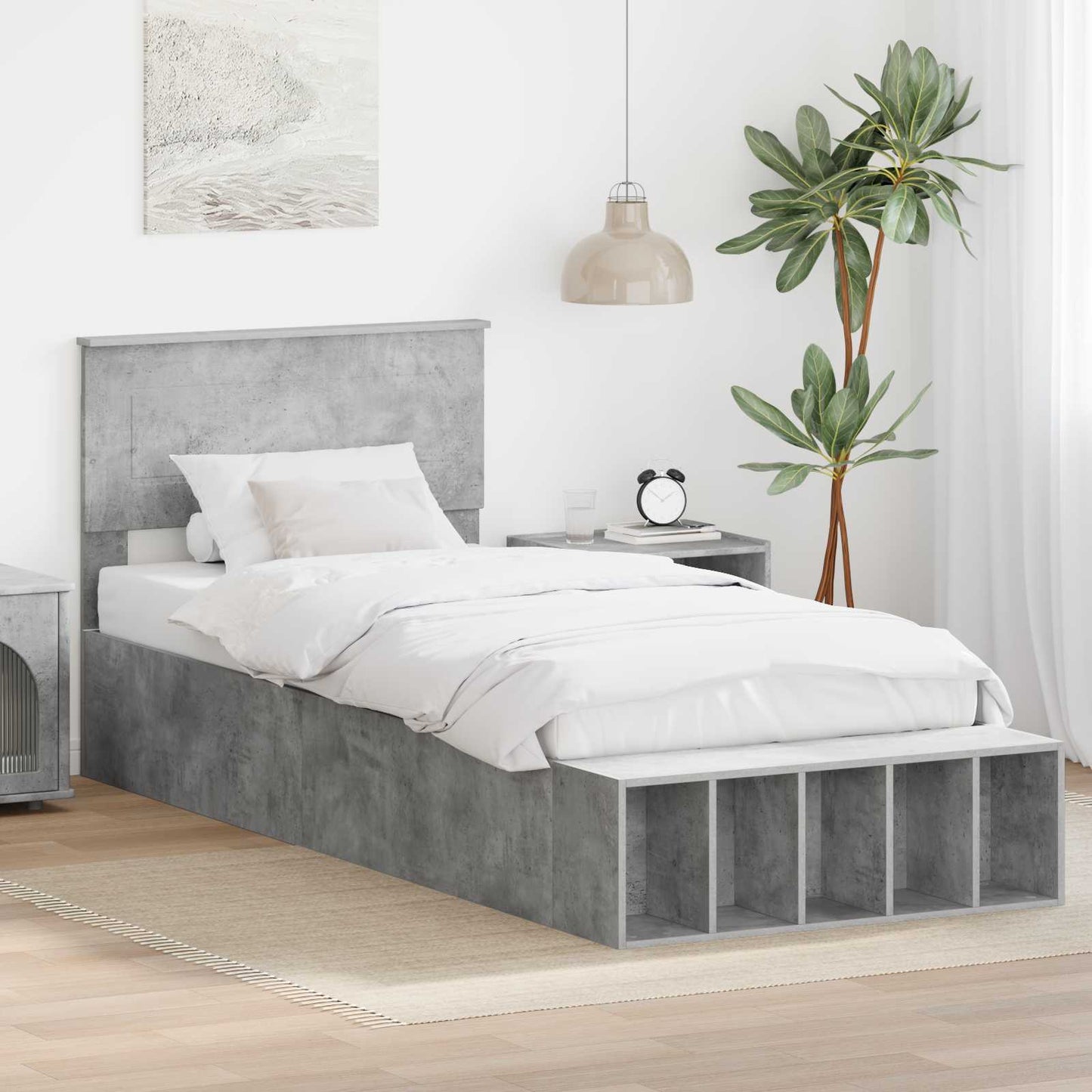 Sengestel Med Hylde Beton Konstrueret Træ