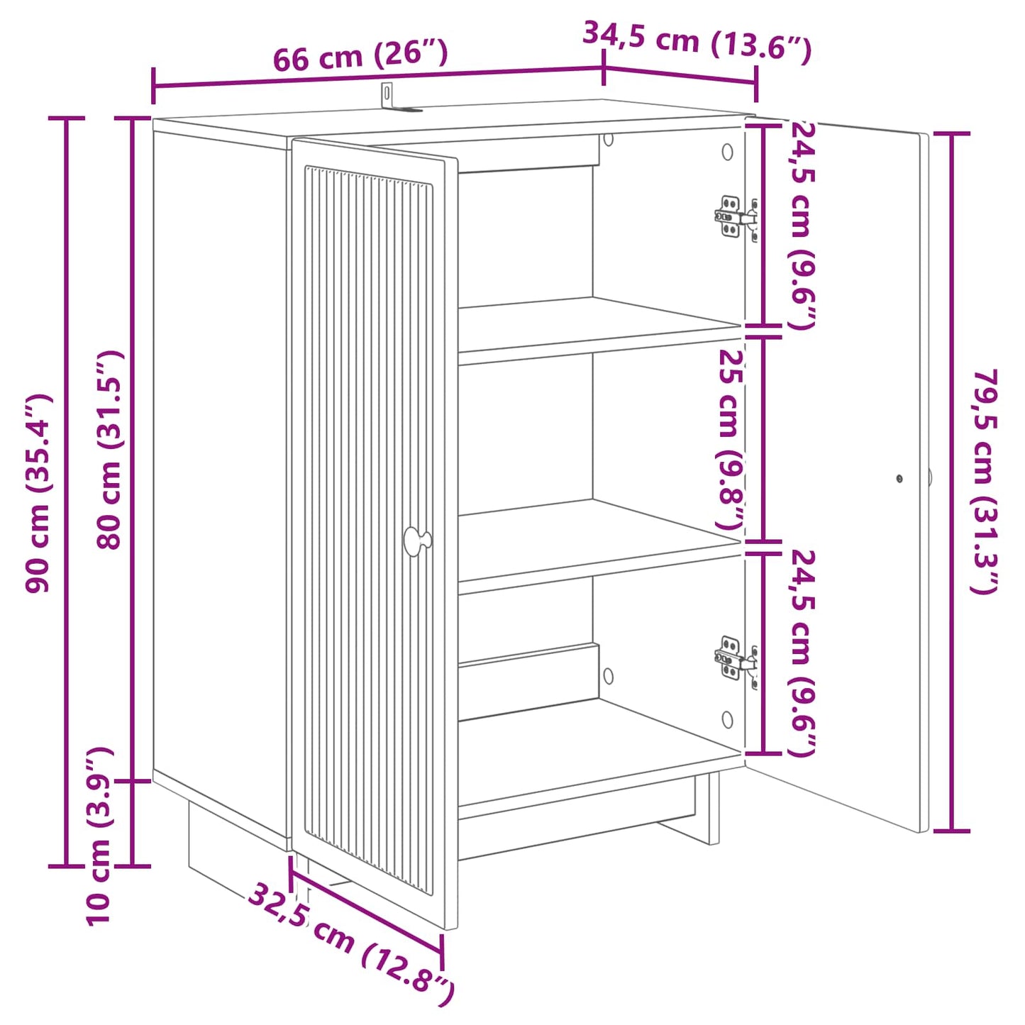 Sideboard 66 X 34,5 X 90 Cm Konstrueret Træ - Billede 10