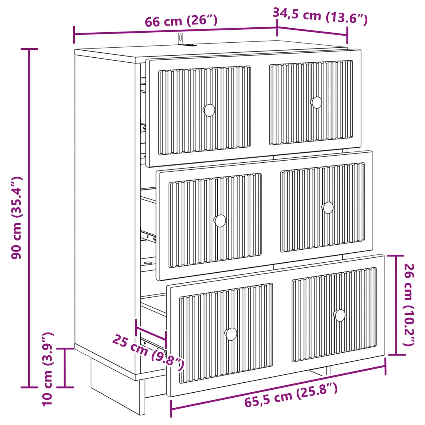 Skuffeskab 66 X 34,5 X 90 Cm Konstrueret Træ - Billede 9