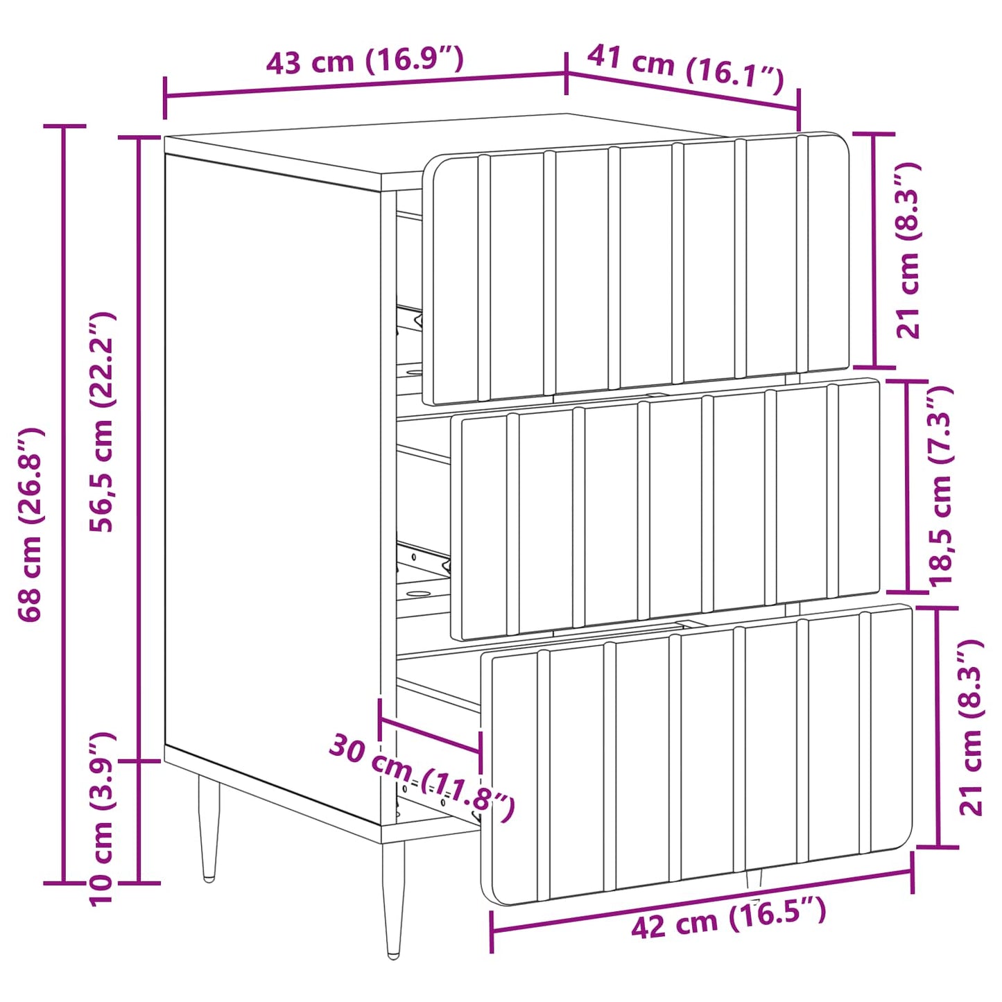 Natskab Med Skuffe 43x 41 X 68 Cm Konstrueret Træ - Billede 9
