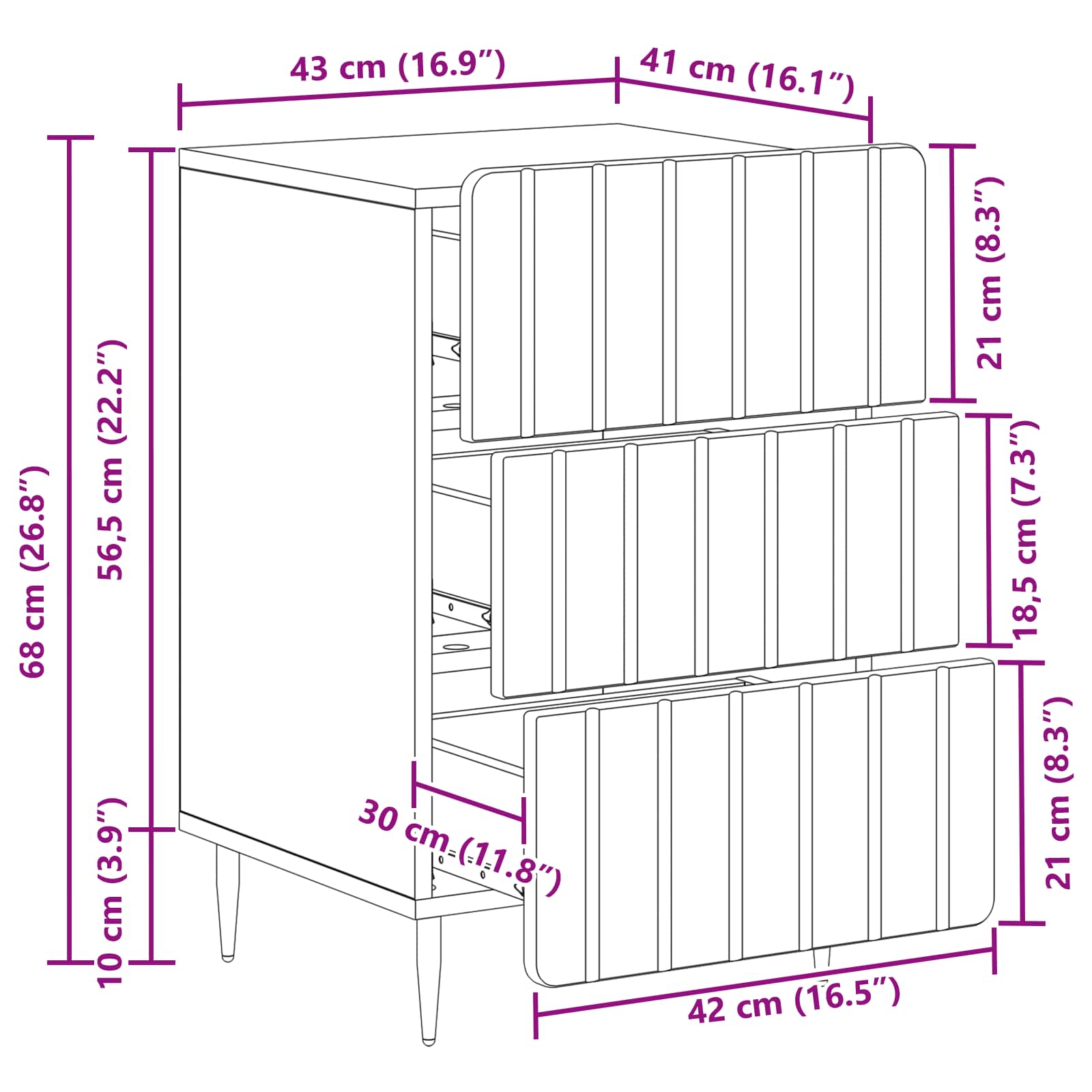Natskab Med Skuffe 43x 41 X 68 Cm Konstrueret Træ - Billede 9