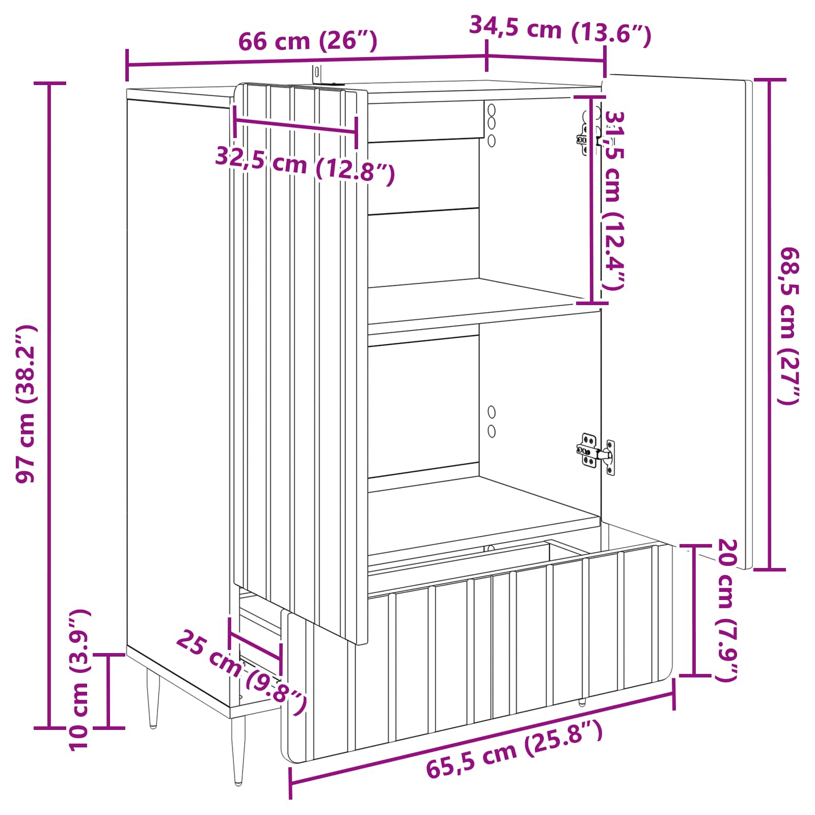 Sideboard Med Skuffe 66 X 34,5 X 97 Cm Konstrueret Træ - Billede 9