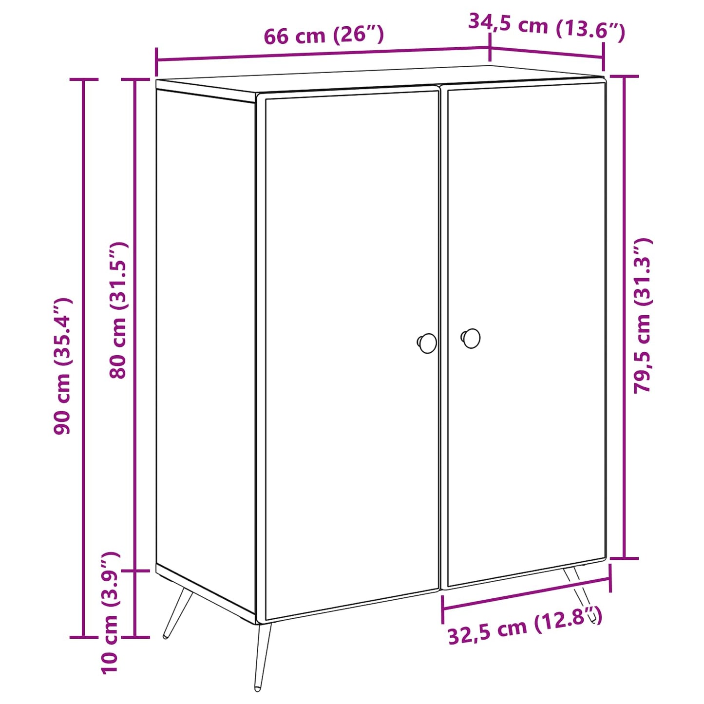 Sideboard 66 X 34,5 X 90 Cm Konstrueret Træ - Billede 10