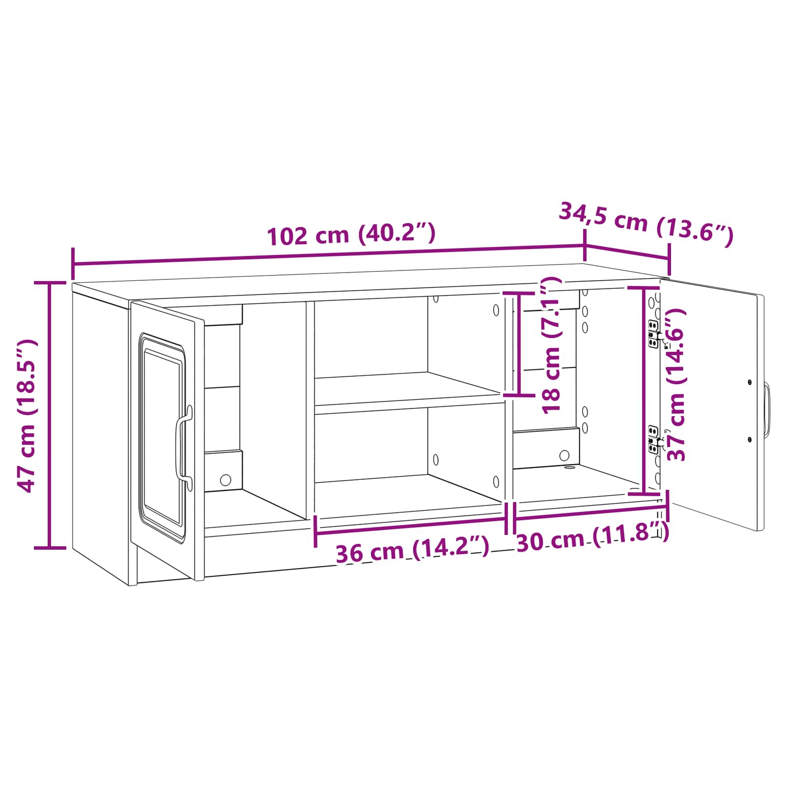 Tv-skab 102 X 34,5 X 47 Cm Konstrueret Træ - Billede 9