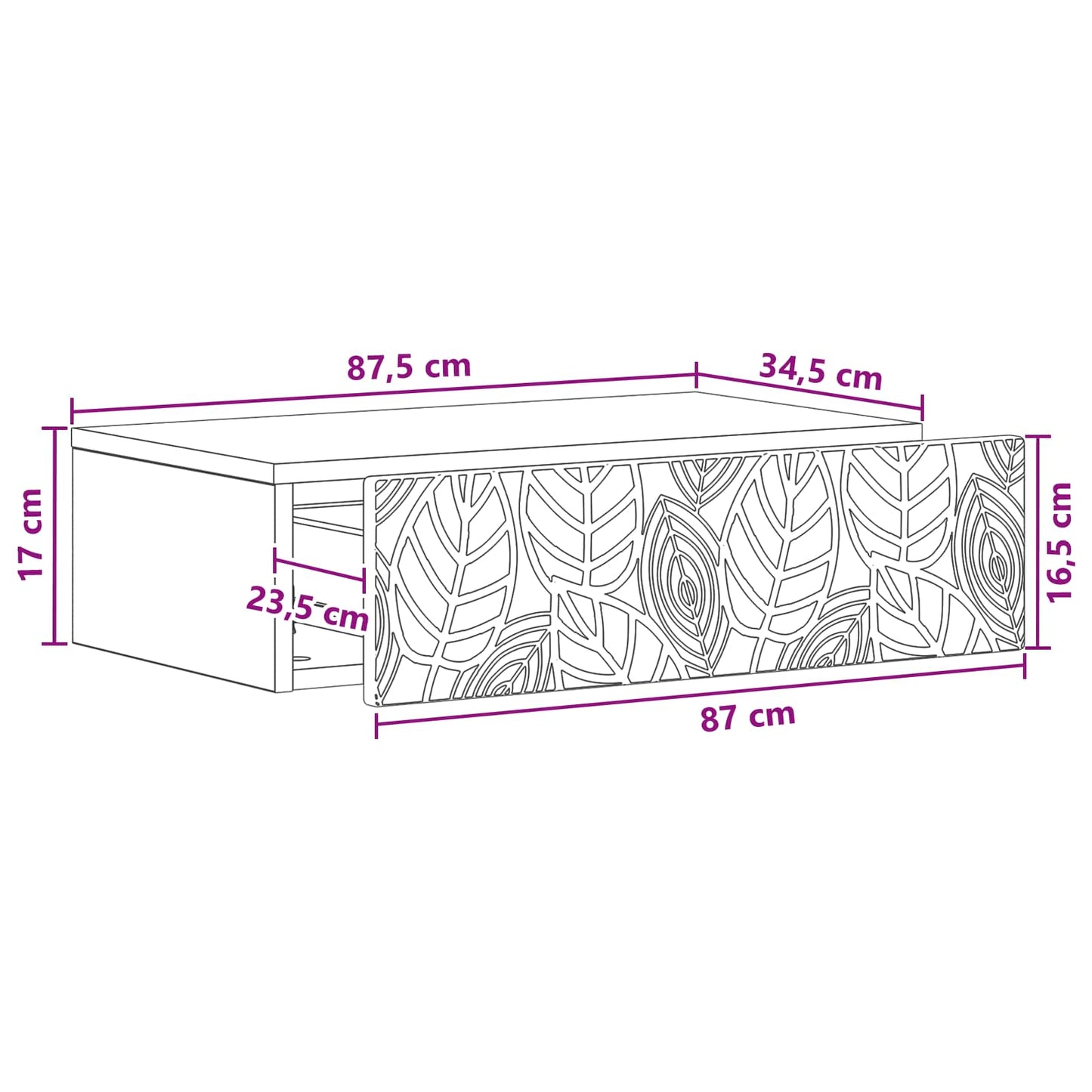 Væghængt Sideskab 87,5 X 34,5 X 17 Cm Konstrueret Træ - Billede 9